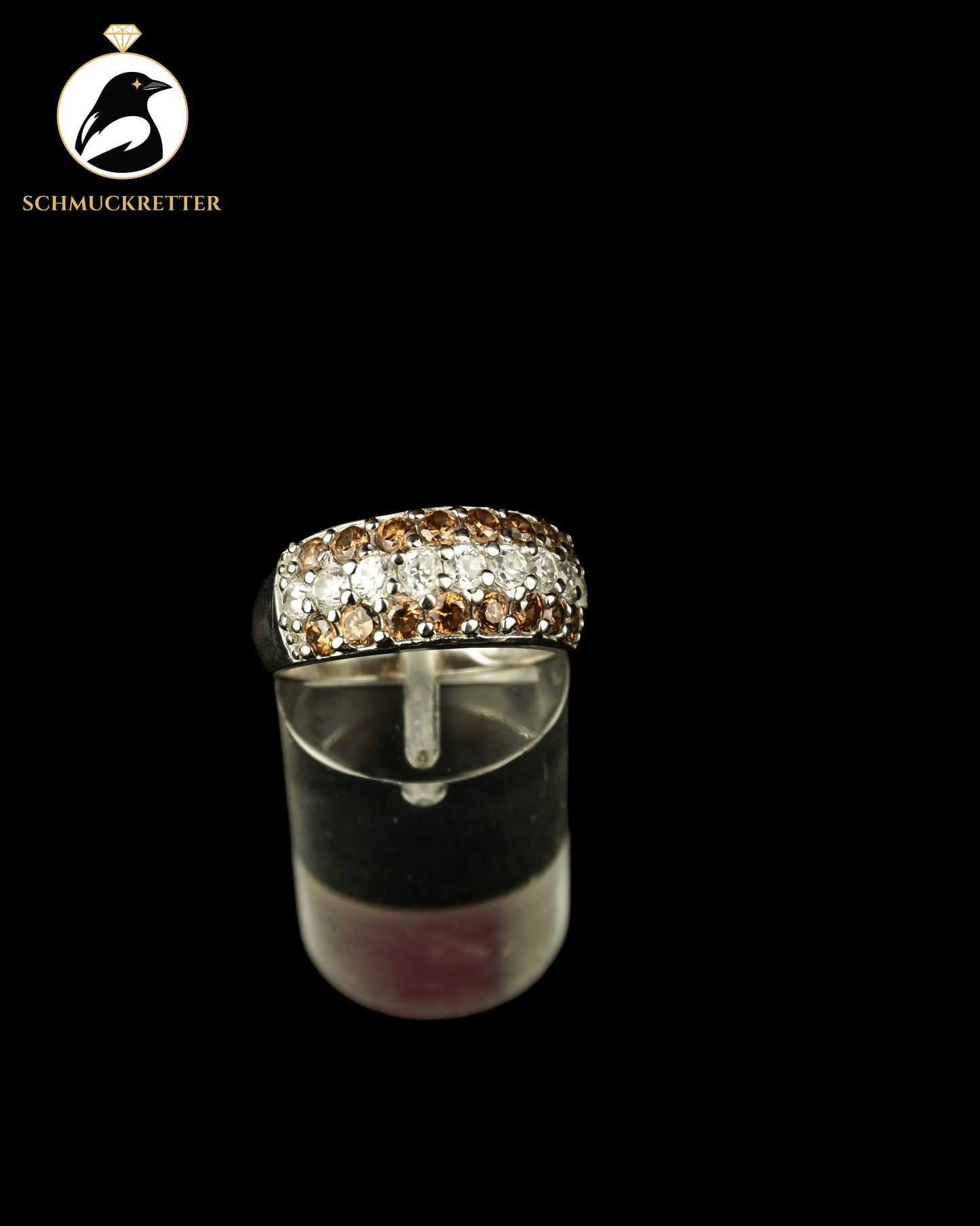 925 Silber Diamonique Ring mit champagnerfarbenen & weißen Zirkonia, Gr. 56