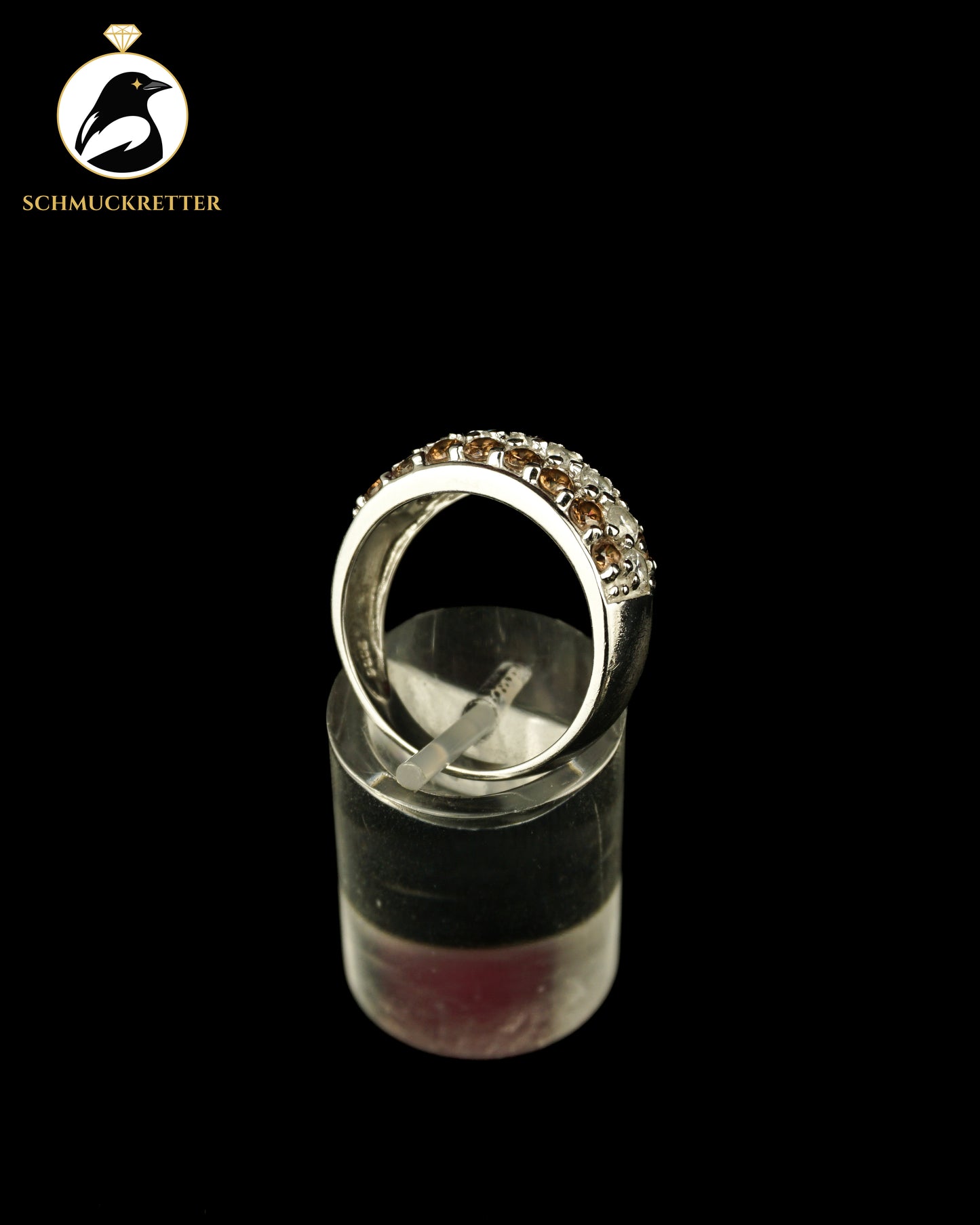 925 Silber Diamonique Ring mit champagnerfarbenen & weißen Zirkonia, Gr. 56