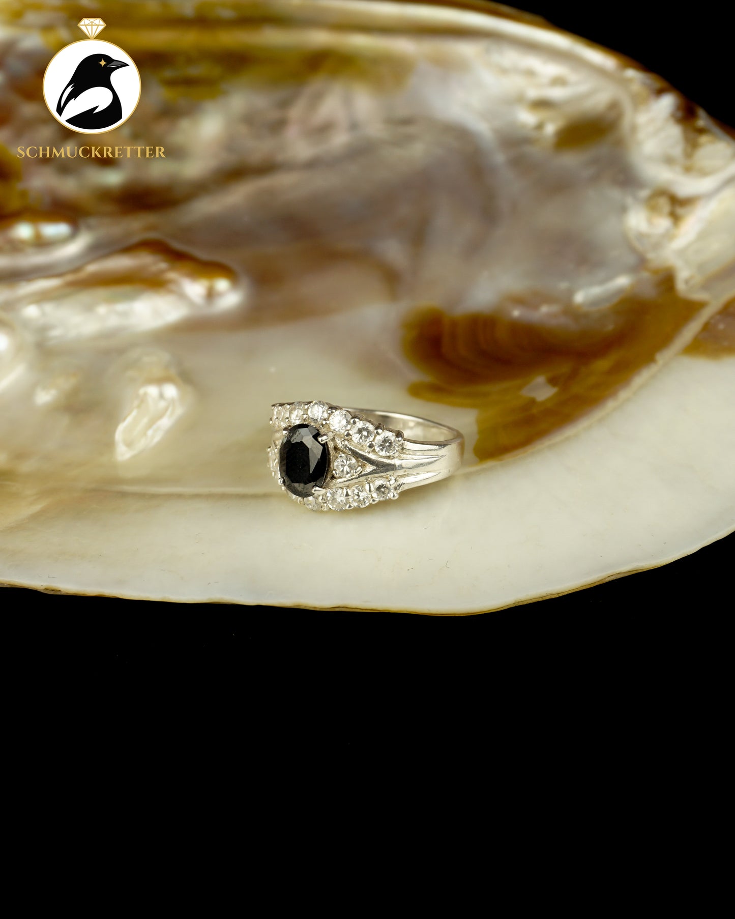 925 Silber Ring mit schwarzem und weißen Zirkonia, Gr. 54