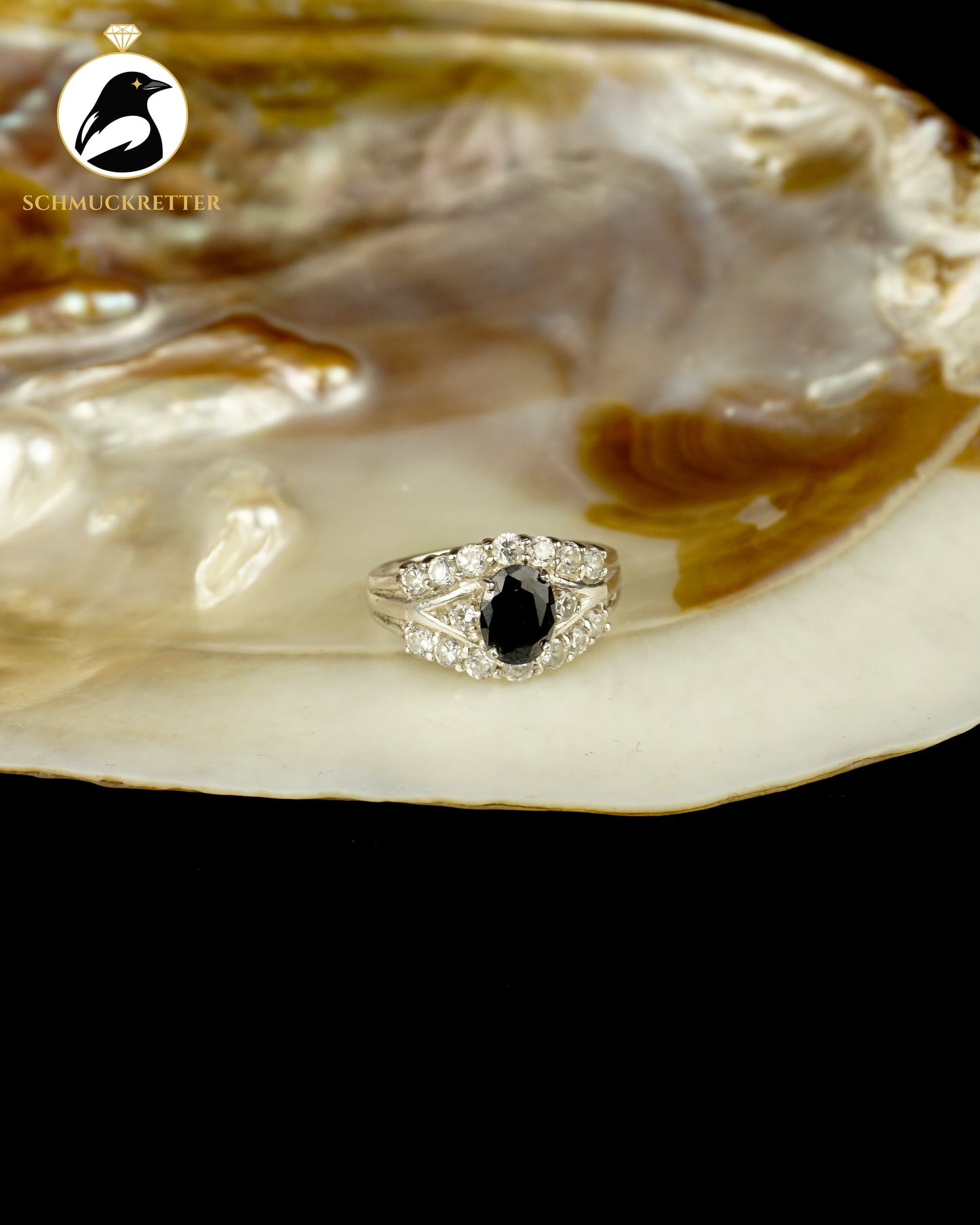 925 Silber Ring mit schwarzem und weißen Zirkonia, Gr. 54