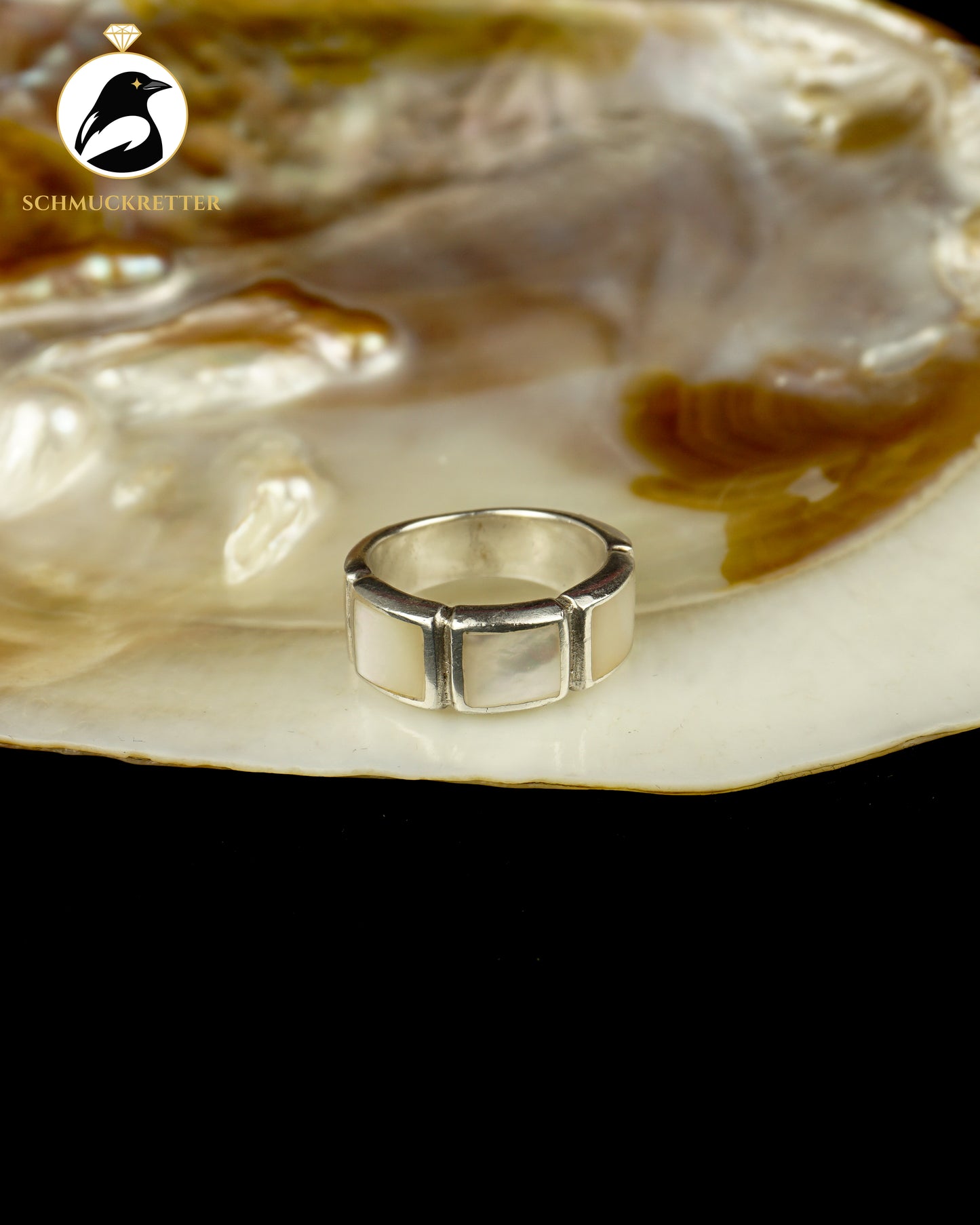 Breiter 925 Silber Ring mit Perlmutt, Gr. 54