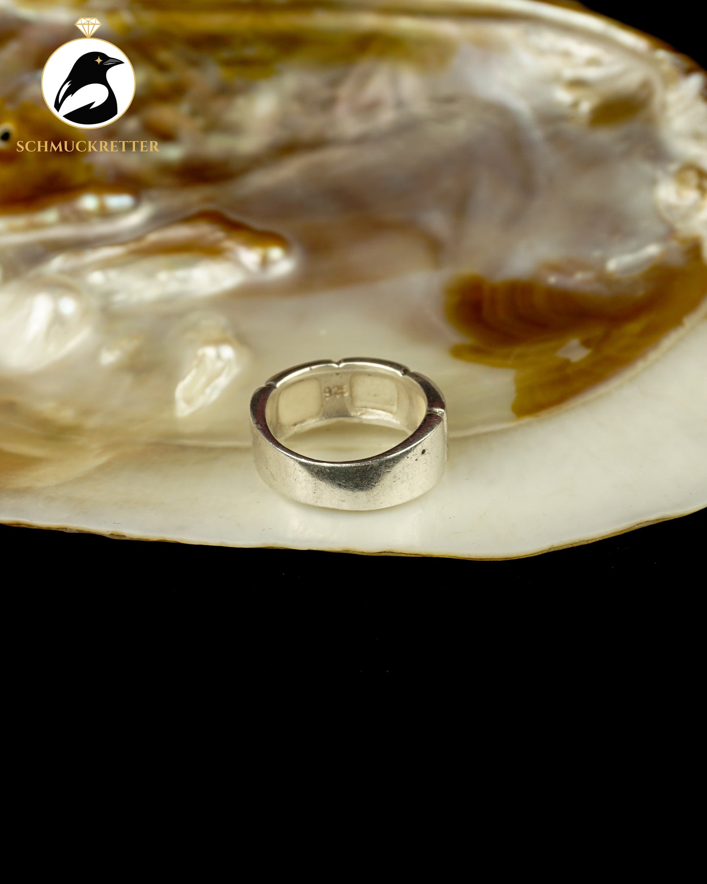 Breiter 925 Silber Ring mit Perlmutt, Gr. 54