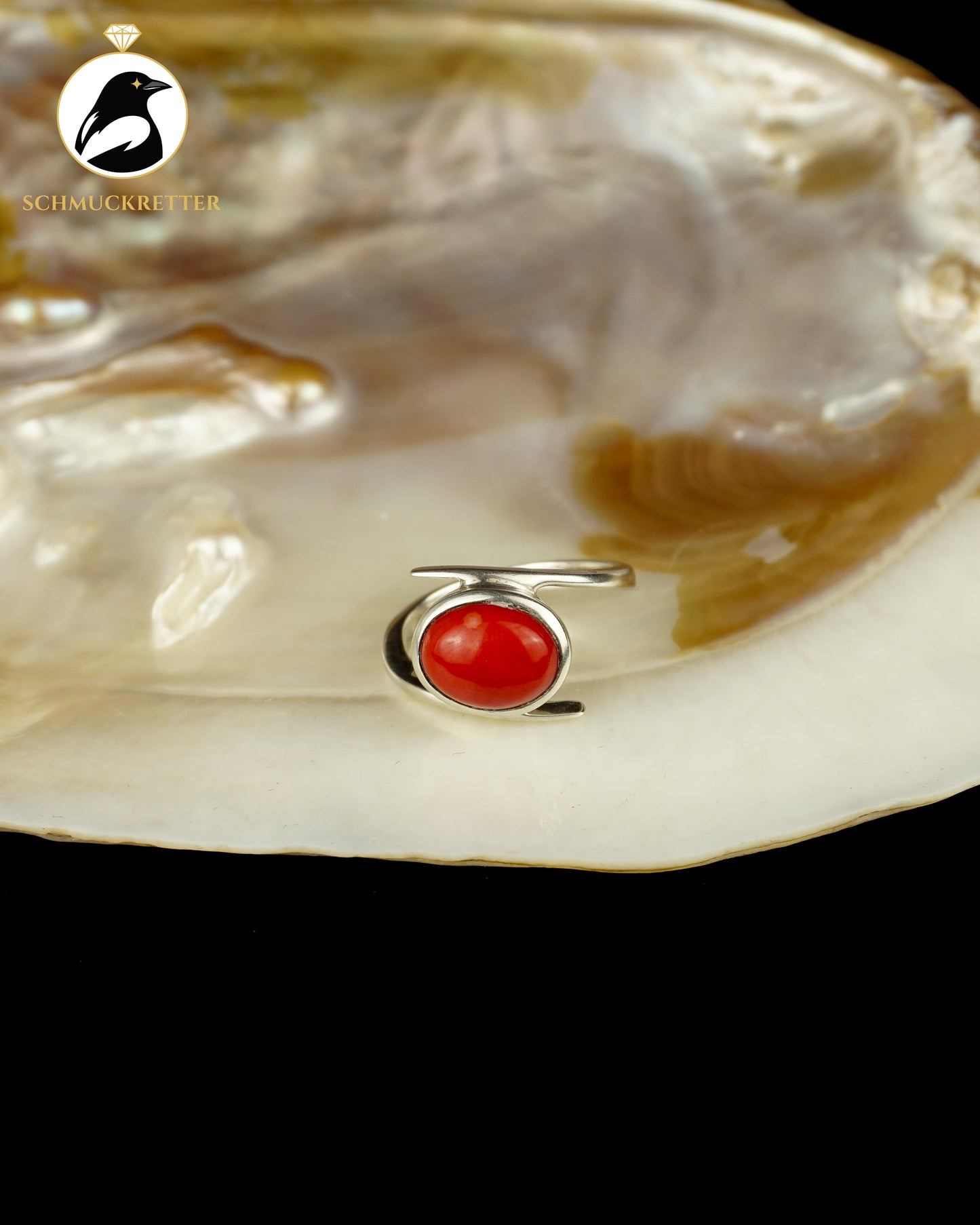 925 Silber Ring mit roter Koralle, Gr. 54