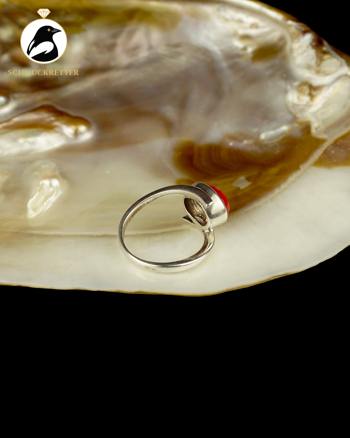 925 Silber Ring mit roter Koralle, Gr. 54