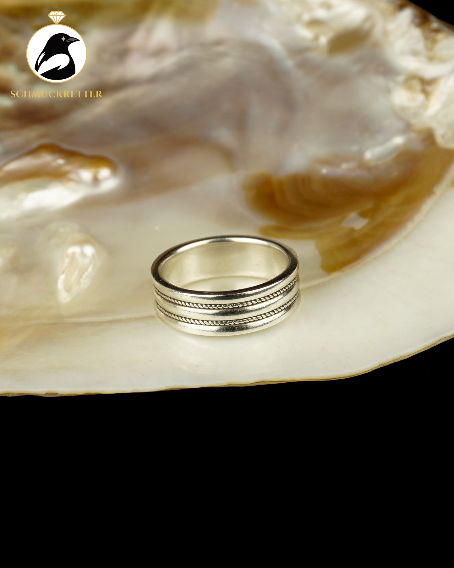 Breiter 925 Silber Bandring mit Kordeldekor, Gr. 58