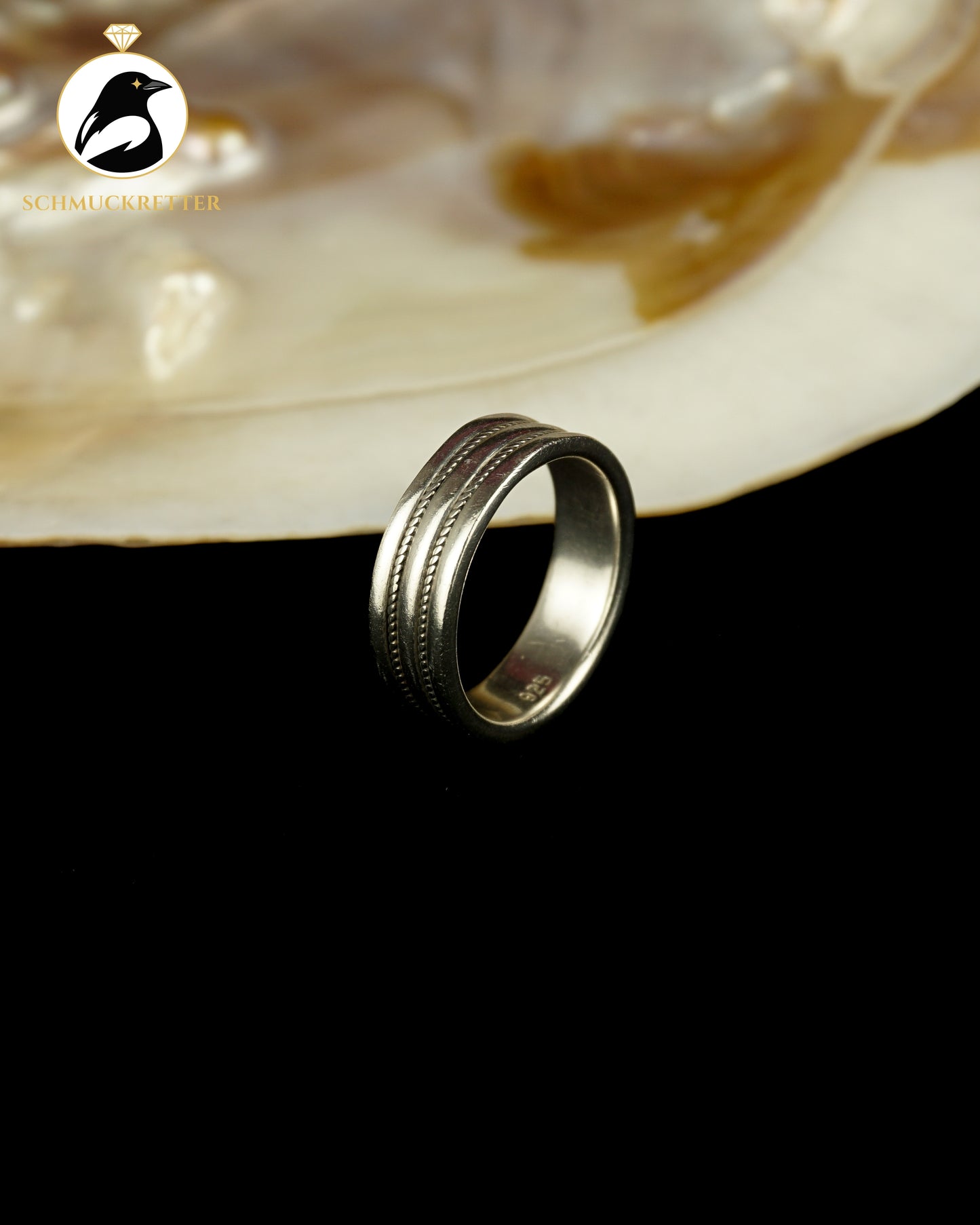 Breiter 925 Silber Bandring mit Kordeldekor, Gr. 58