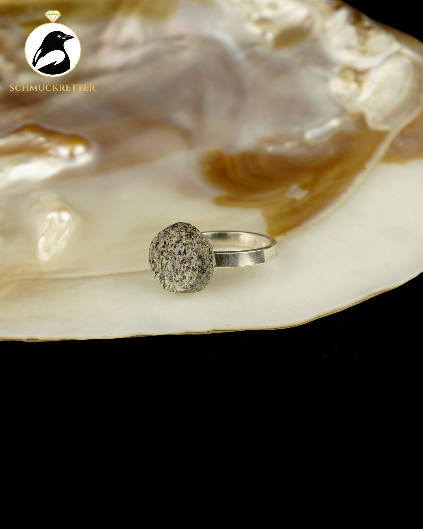 Modernistischer 925 Silber Ring mit glitzerndem Granit, Gr. 53