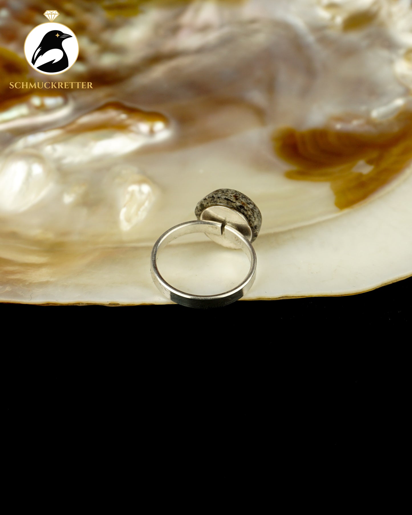 Modernistischer 925 Silber Ring mit glitzerndem Granit, Gr. 53