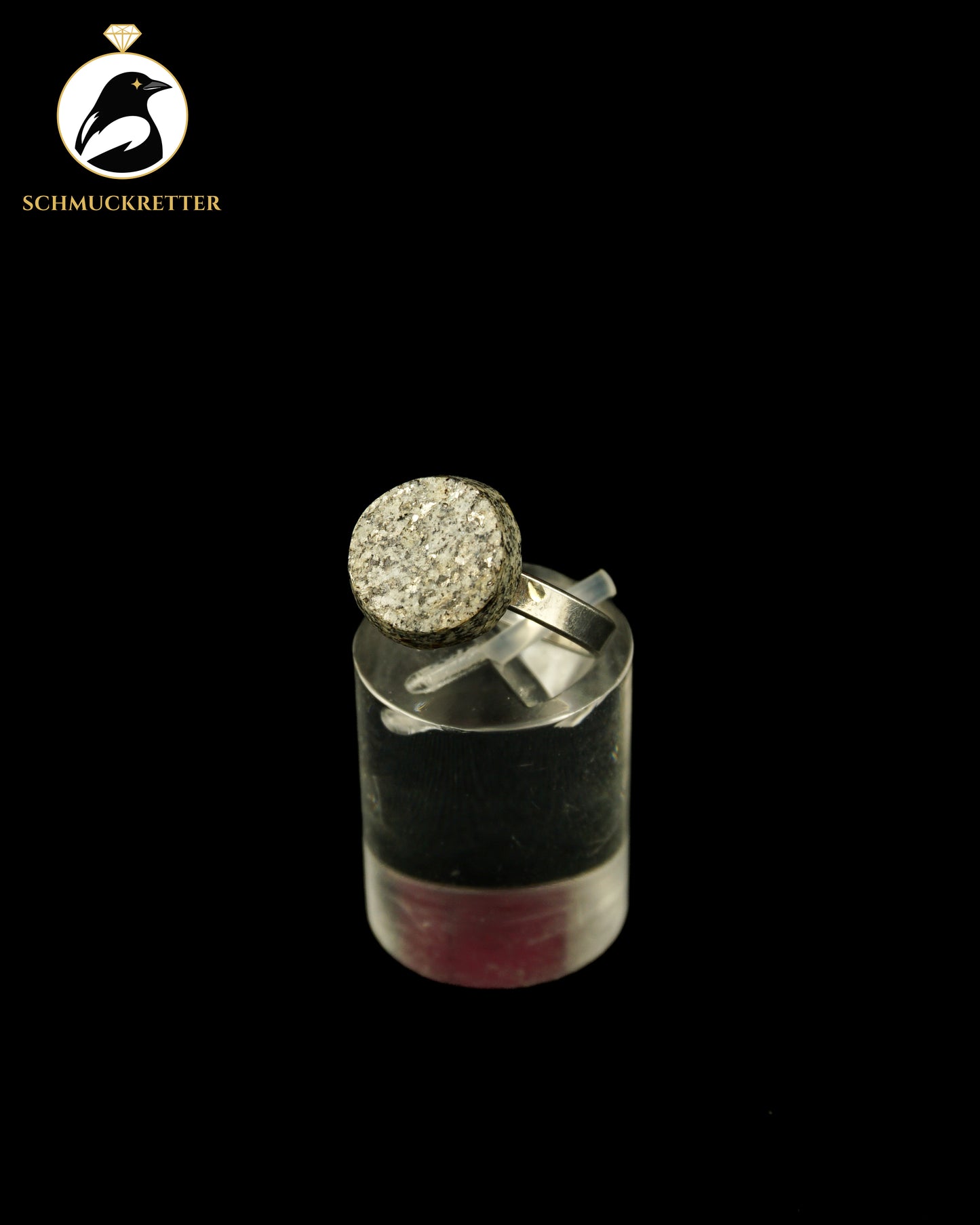 Modernistischer 925 Silber Ring mit glitzerndem Granit, Gr. 53
