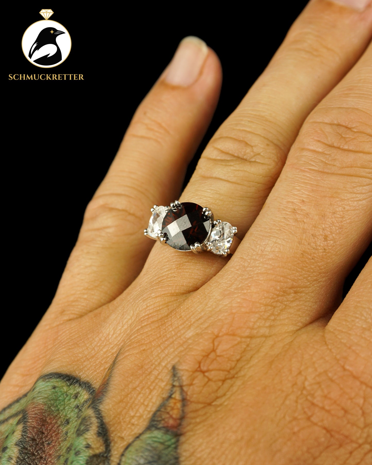 925 Silber Diamonique Trilogie-Ring mit cognacfarbenem & weißen Zirkonia, Gr. 57