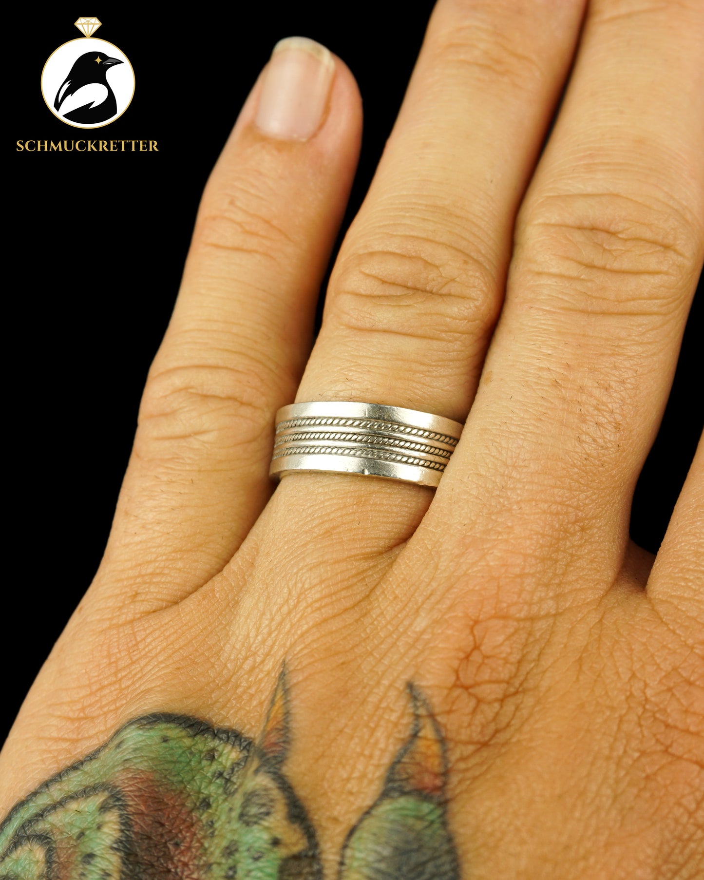 Breiter 925 Silber Ring mit dreifachem Kordeldekor, Gr. 55