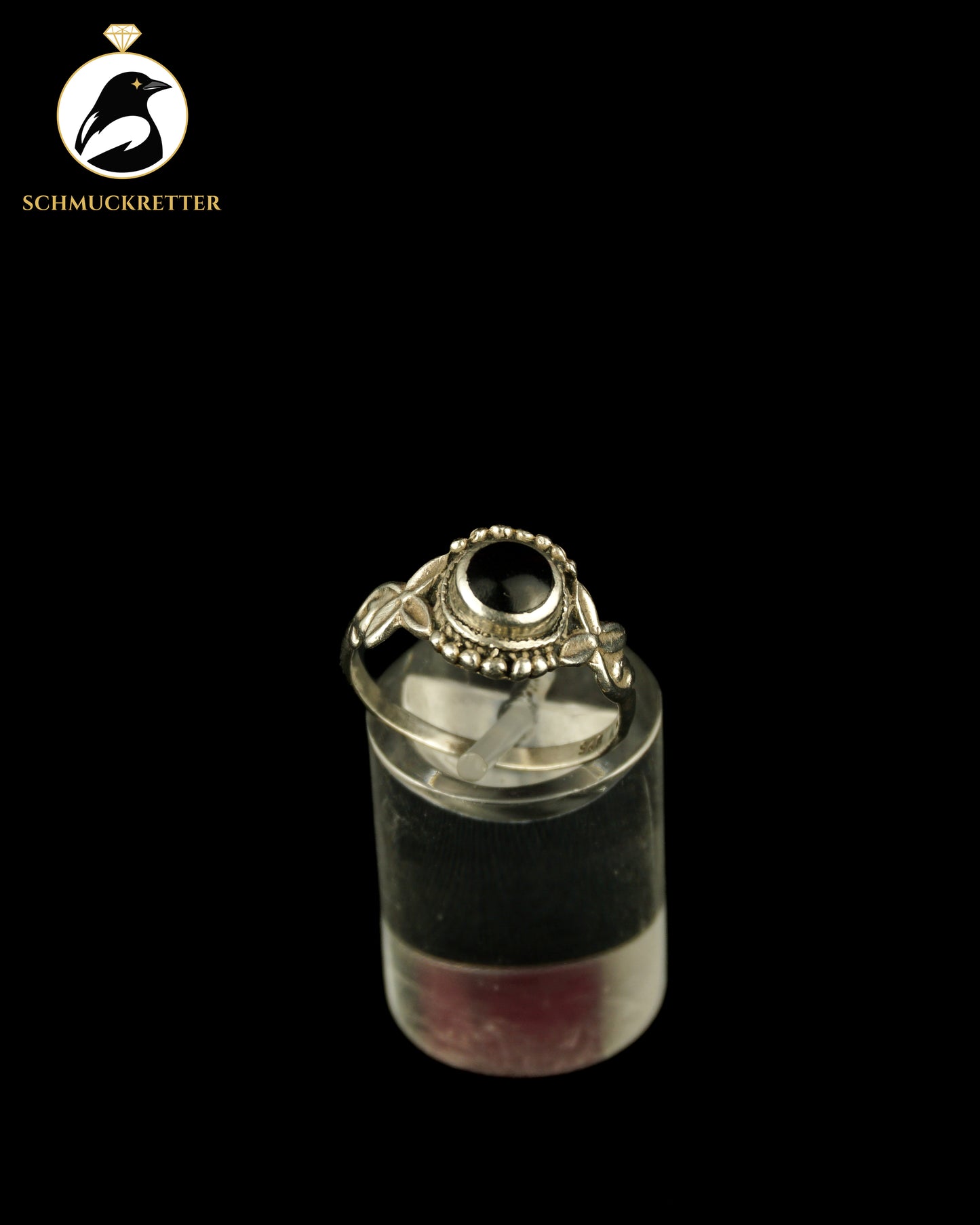 Verzierter 925 Silber Ring mit schwarzer Emaille, Gr. 56