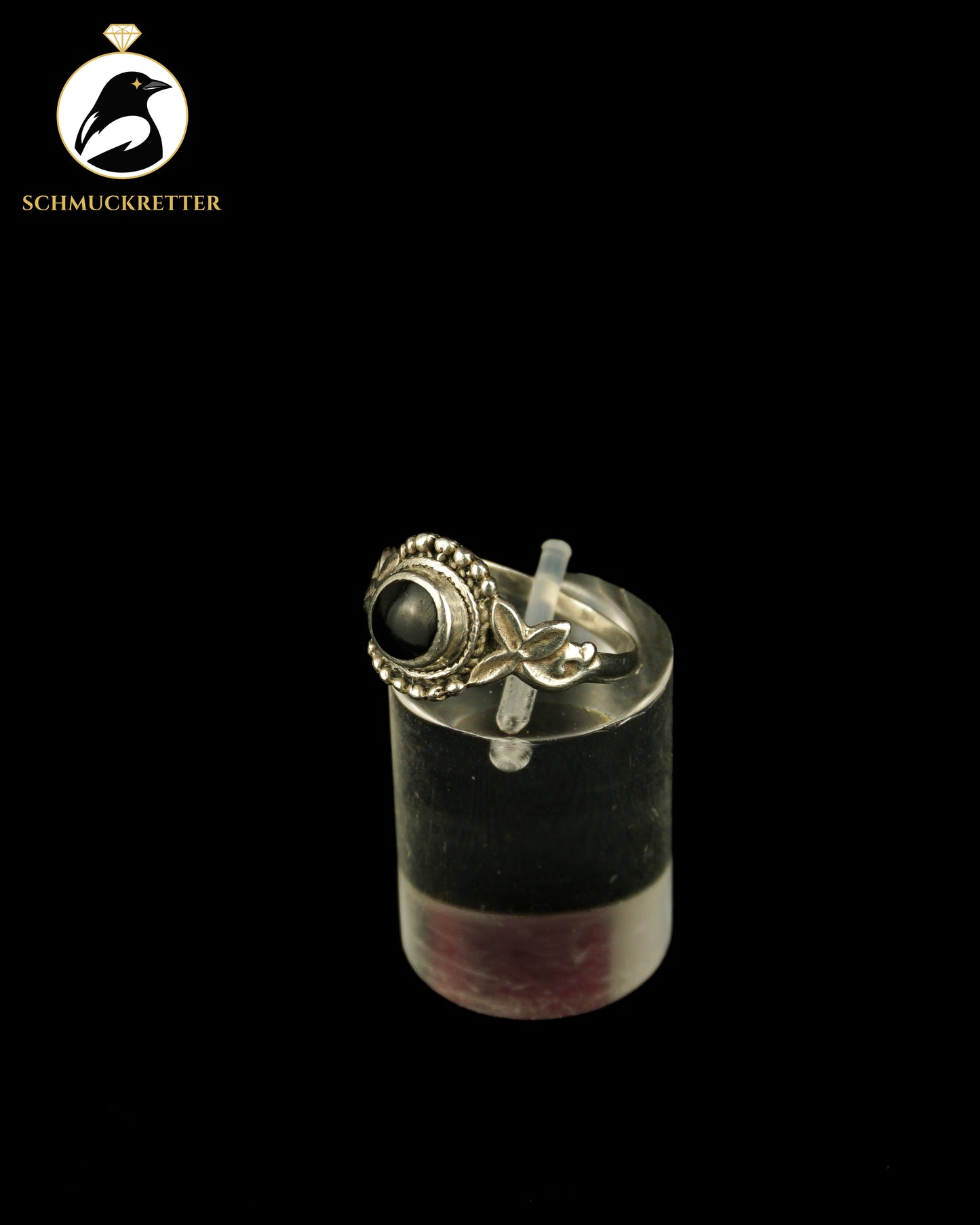 Verzierter 925 Silber Ring mit schwarzer Emaille, Gr. 56