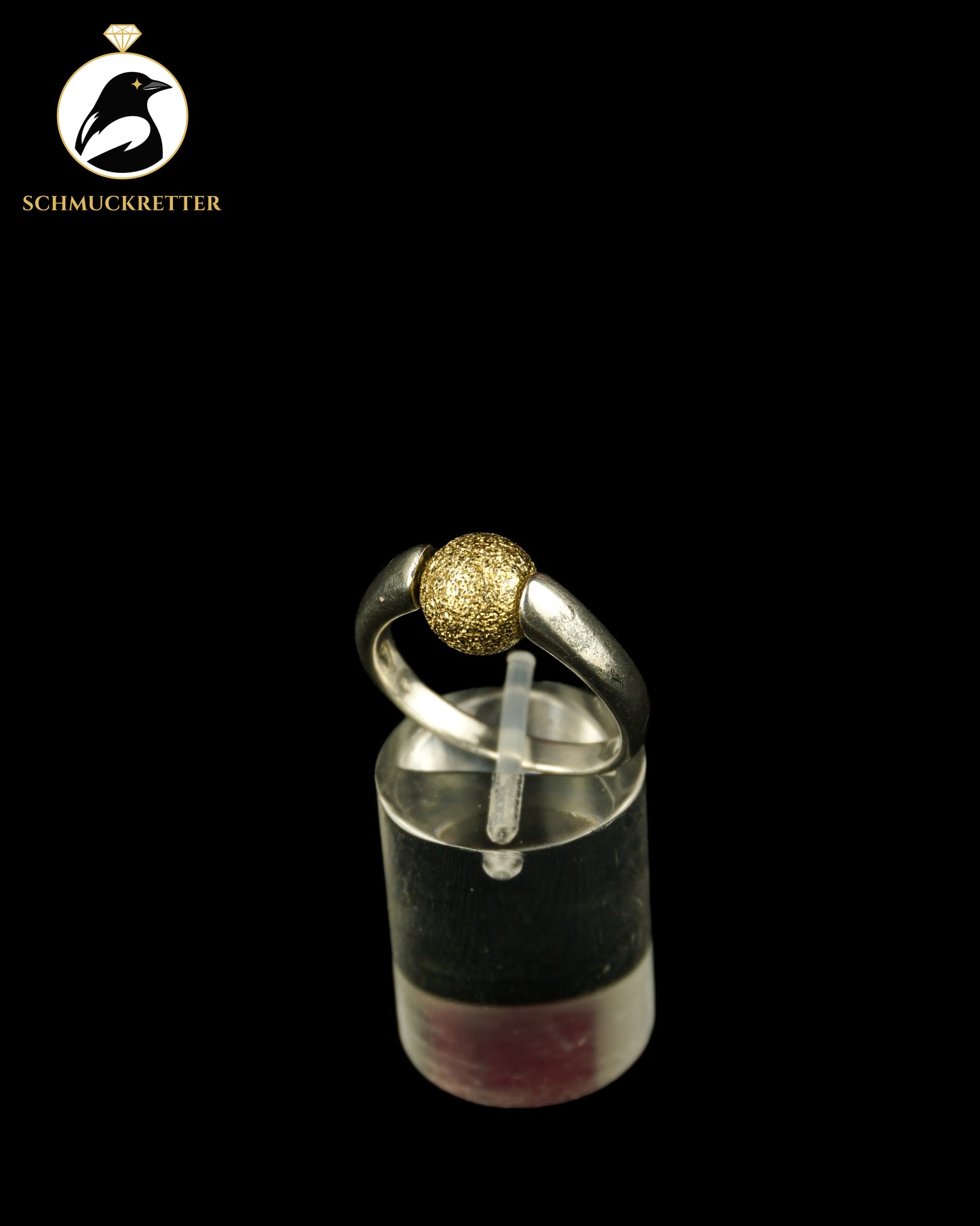 925 Silber Spielring mit beweglicher, goldener Kugel, Gr. 58