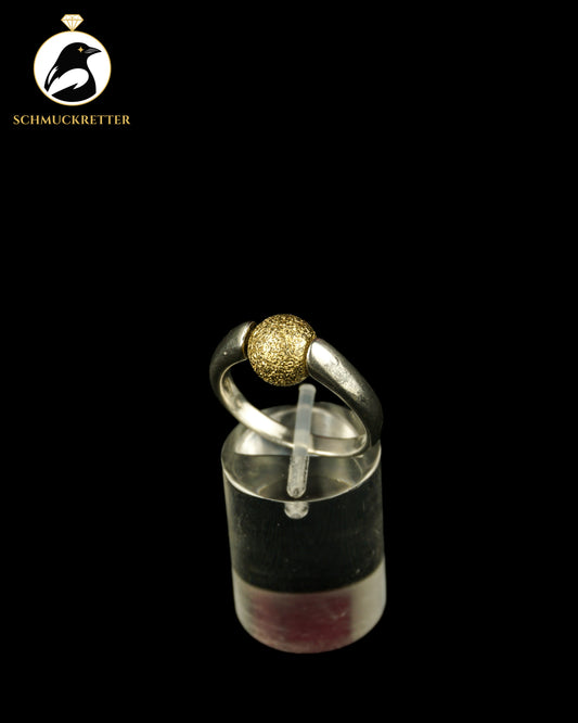 925 Silber Spielring mit beweglicher, goldener Kugel, Gr. 58