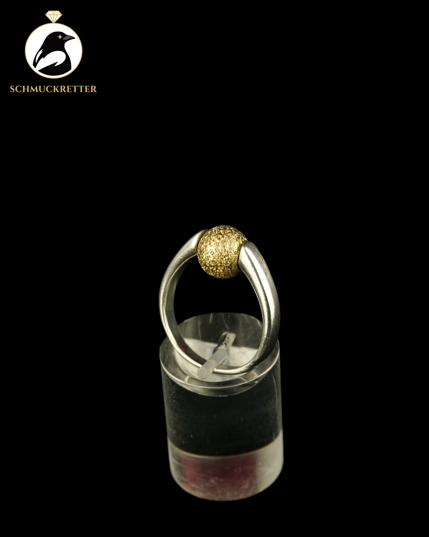 925 Silber Spielring mit beweglicher, goldener Kugel, Gr. 58