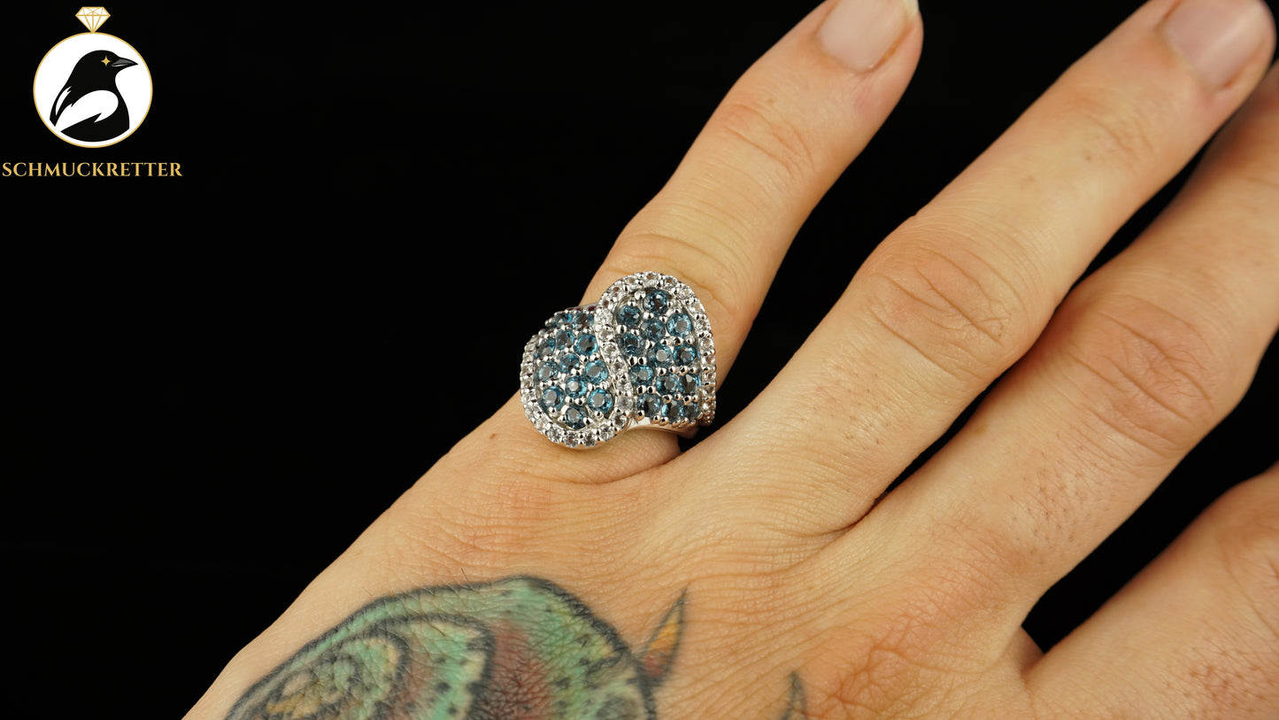 Ring aus 925 Silber mit blauem und weißem Topas, Gr. 50 - von Harry Ivens, SALE