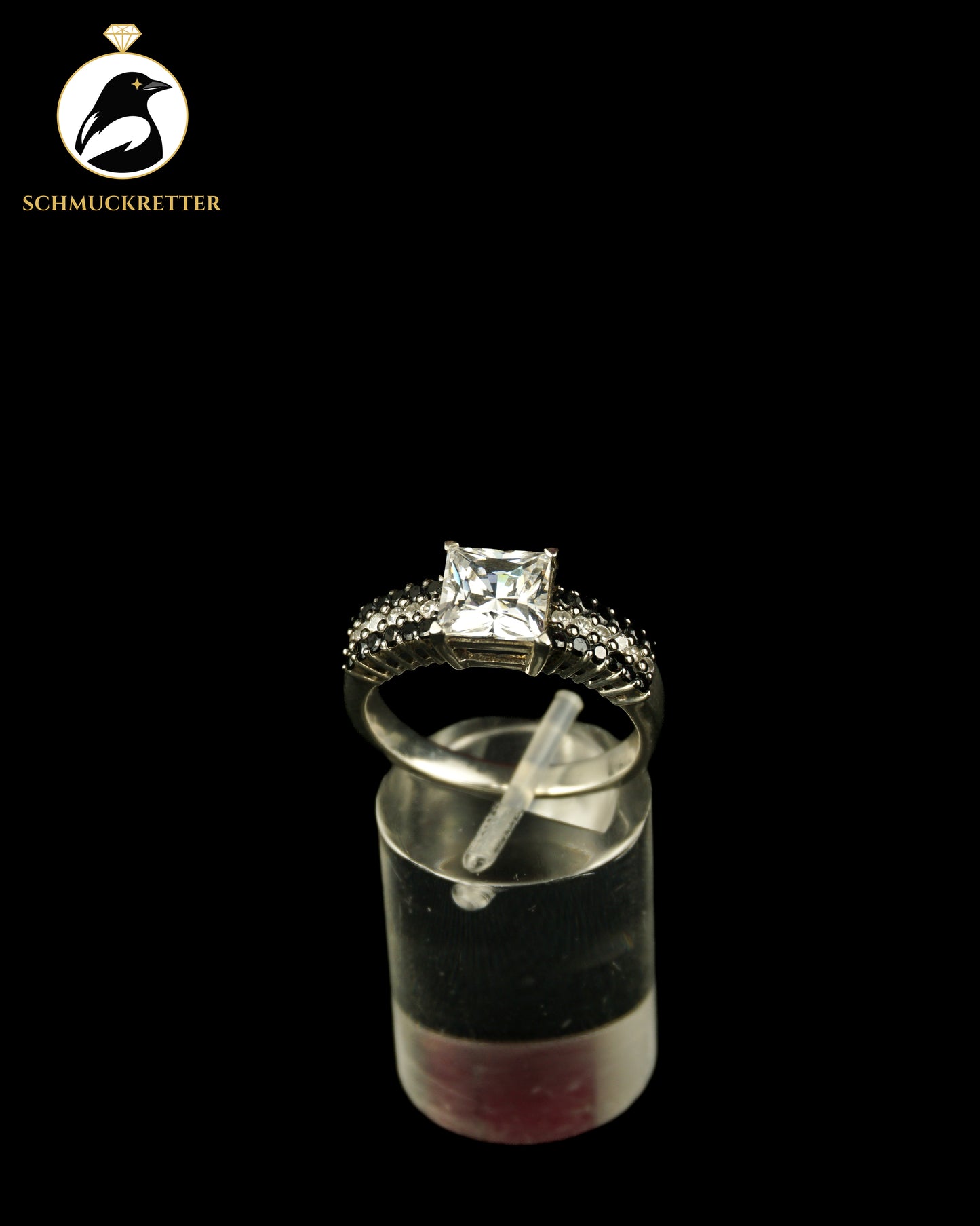 925 Silber Diamonique Ring mit schwarzen & weißen Zirkonia, Gr. 60