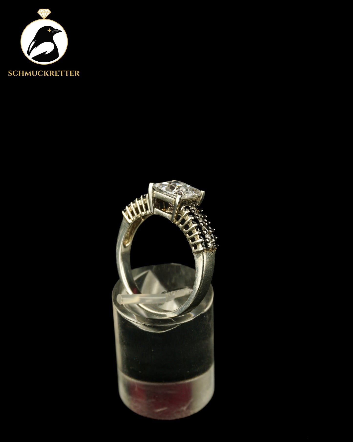 925 Silber Diamonique Ring mit schwarzen & weißen Zirkonia, Gr. 60