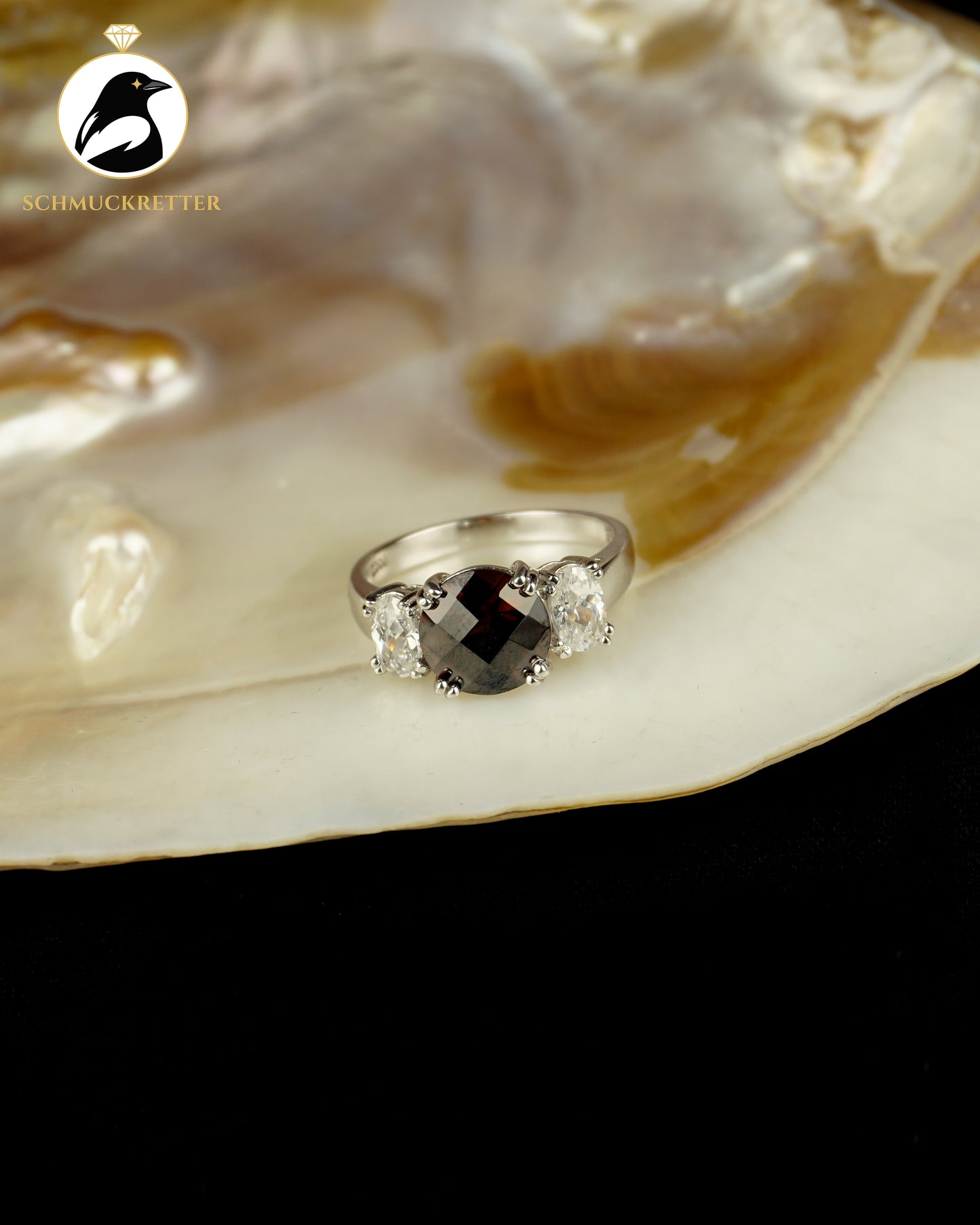 925 Silber Diamonique Trilogie-Ring mit cognacfarbenem & weißen Zirkonia, Gr. 57
