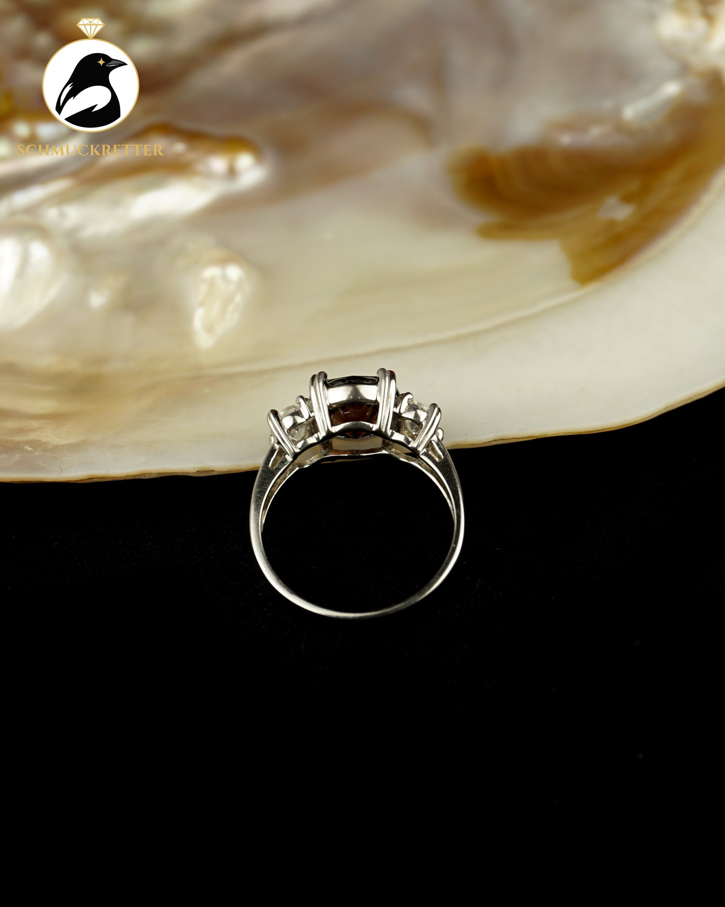 925 Silber Diamonique Trilogie-Ring mit cognacfarbenem & weißen Zirkonia, Gr. 57
