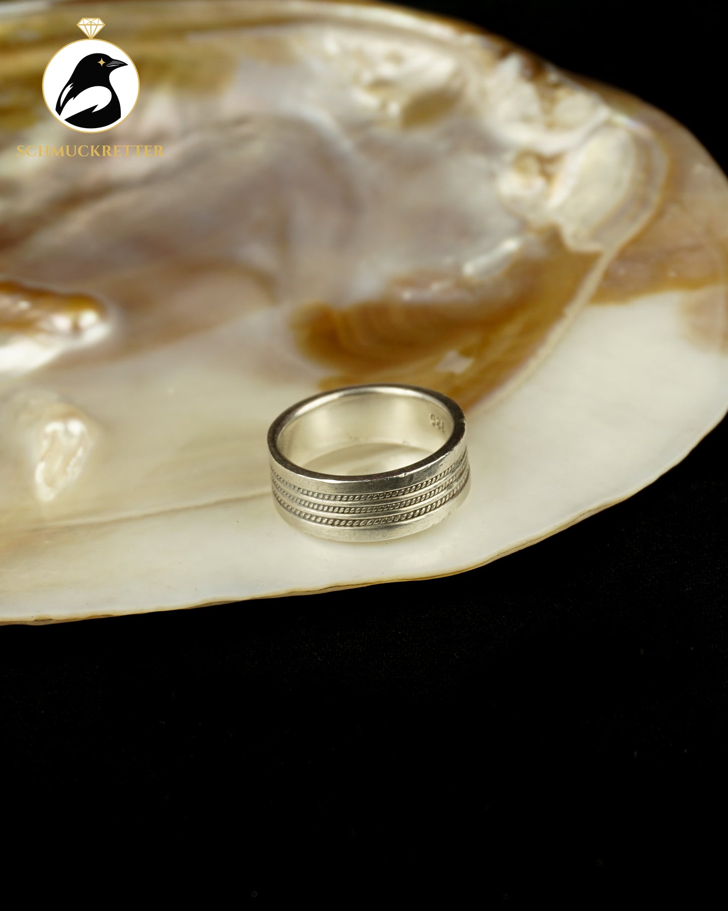 Breiter 925 Silber Ring mit dreifachem Kordeldekor, Gr. 55