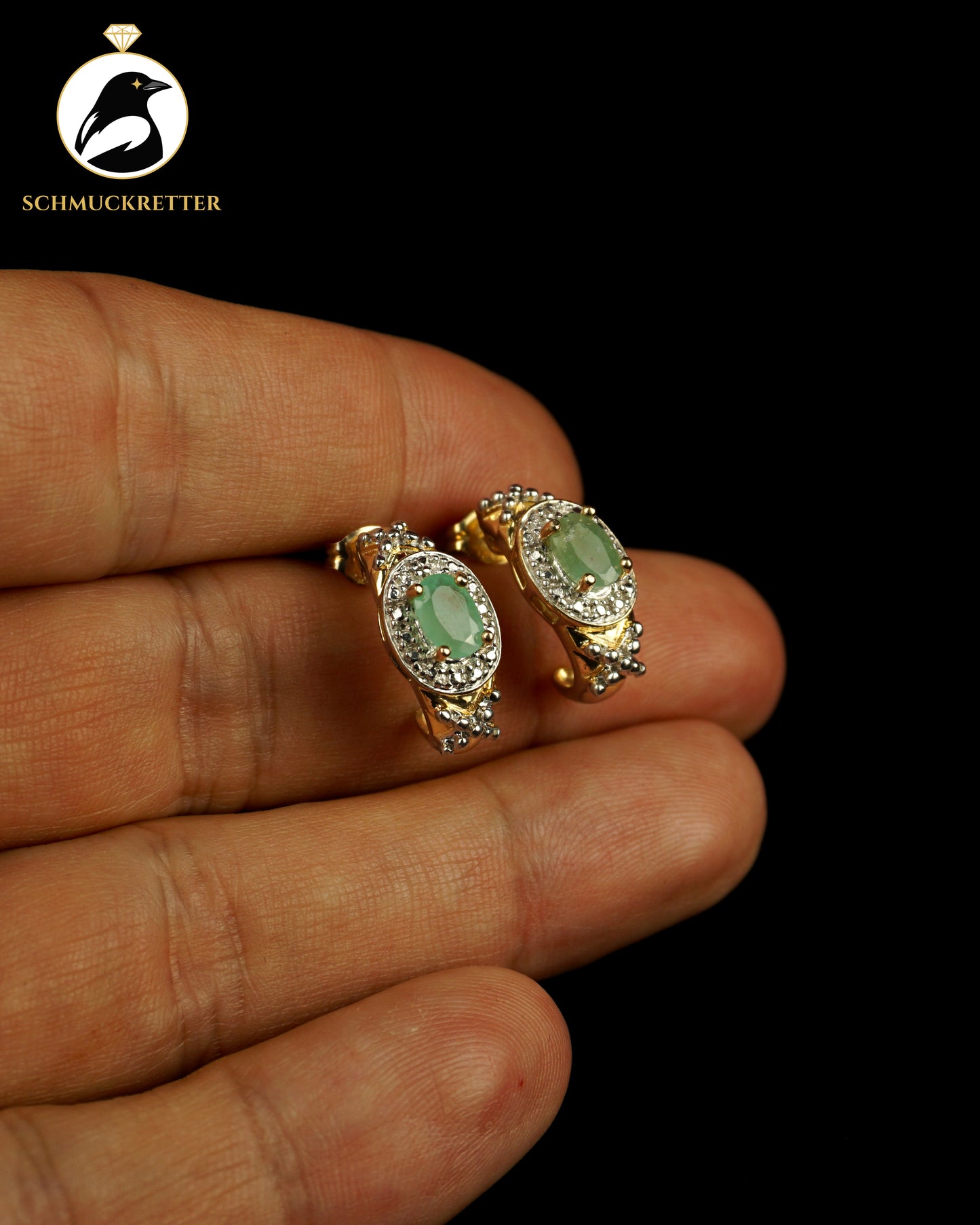Smaragd-Ohrringe mit Diamanten aus vergoldetem 925 Silber