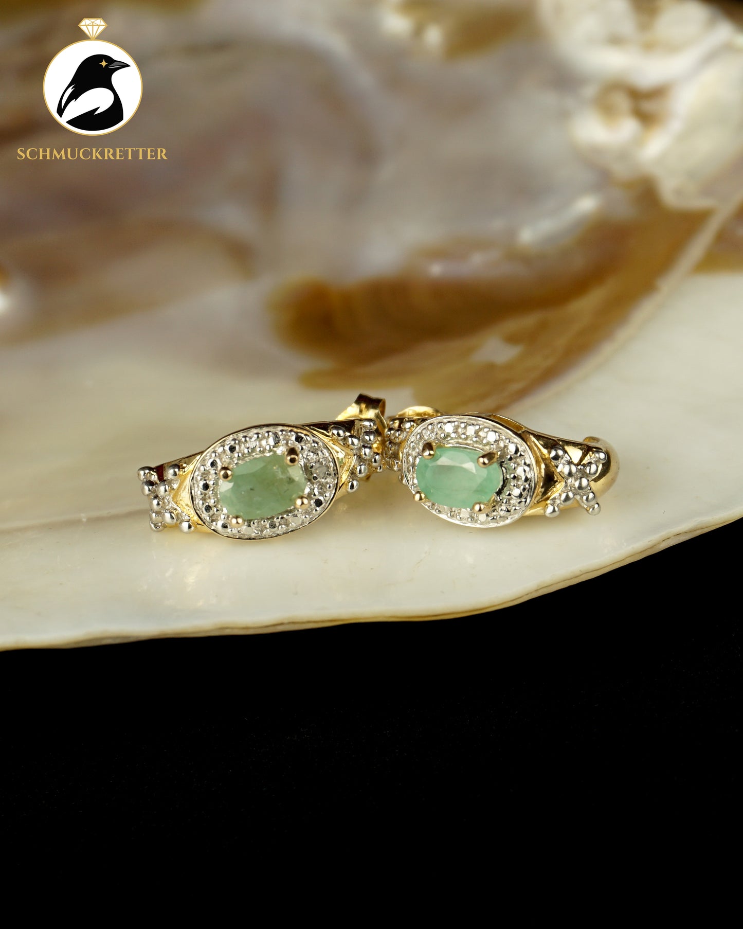 Smaragd-Ohrringe mit Diamanten aus vergoldetem 925 Silber