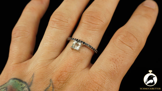 Ring aus 925 Silber mit Beryll & schwarzem Turmalin - von Juwelo, Gr. 63, SALE