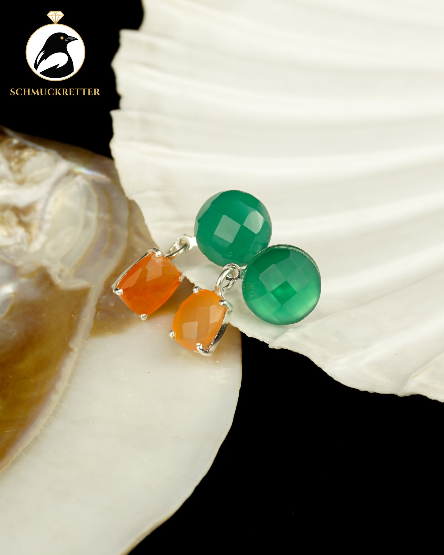 Orangenhain — Ohrringe mit Karneol und grünem Onyx, 925 Silber