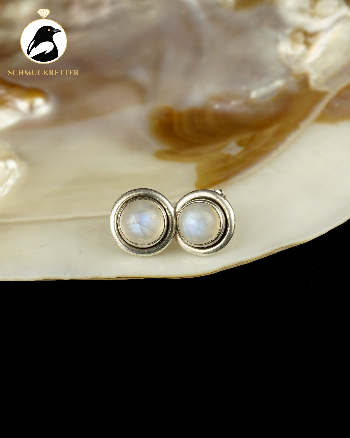 Große Mondstein-Ohrstecker aus 925 Silber