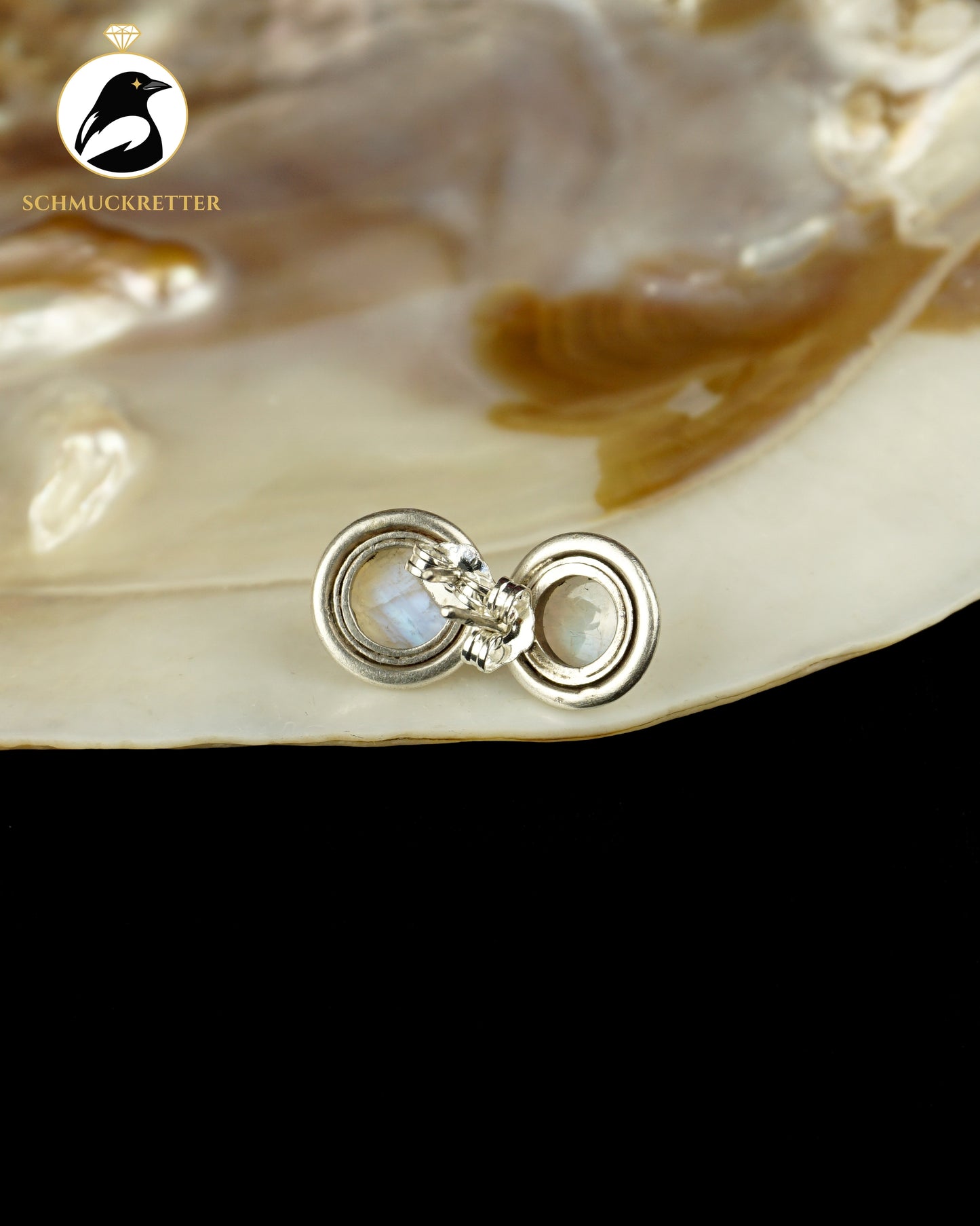 Große Mondstein-Ohrstecker aus 925 Silber