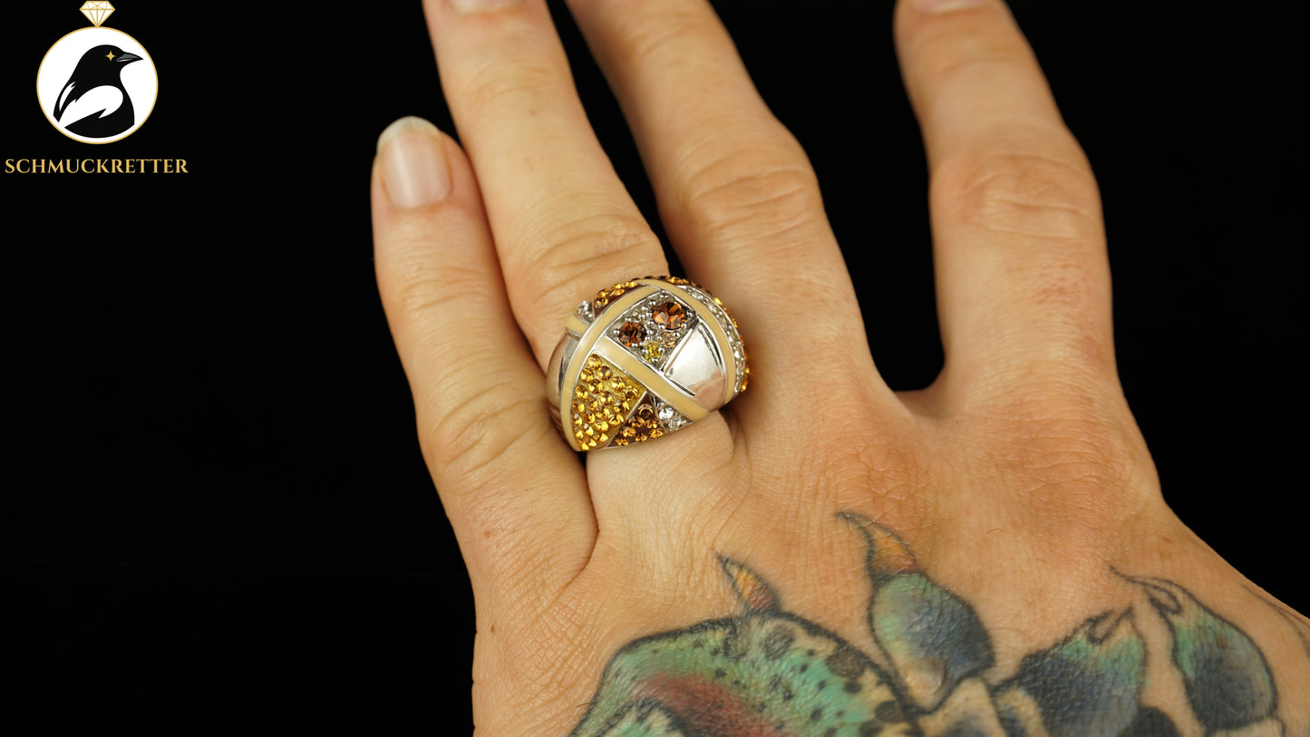 925 Silber Ring mit Strasssteinen & Emaille - von David Sigal, Gr. 55, SALE