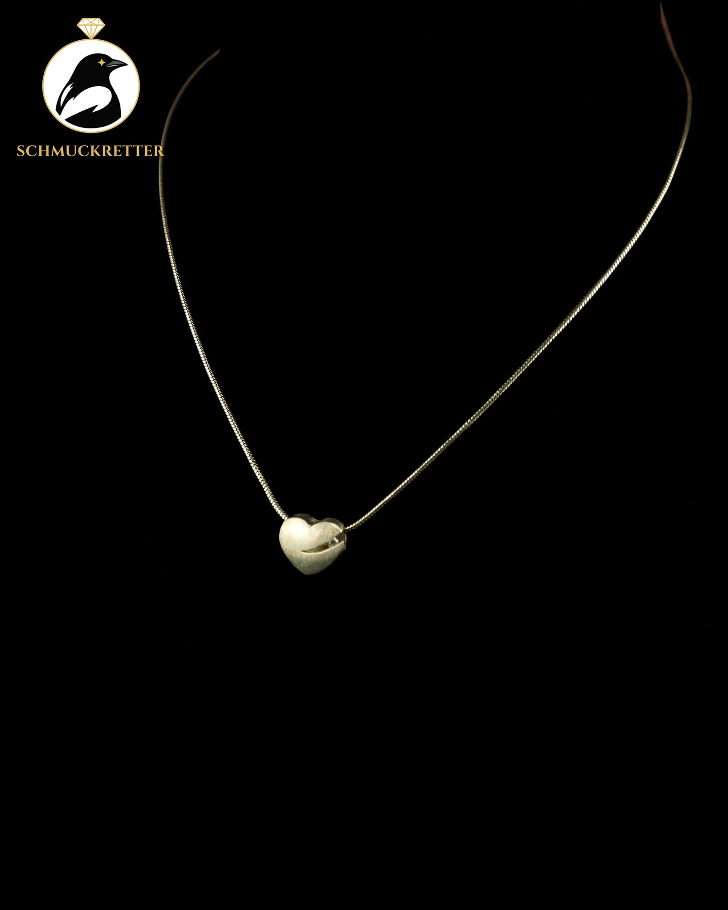 Jens Aagard Designercollier, 925 Silber Schlangenkette mit Herz-Anhänger, Dänemark