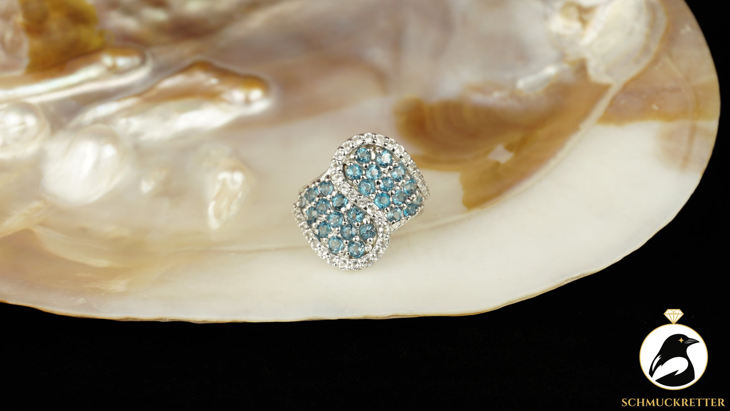 Ring aus 925 Silber mit blauem und weißem Topas, Gr. 50 - von Harry Ivens, SALE