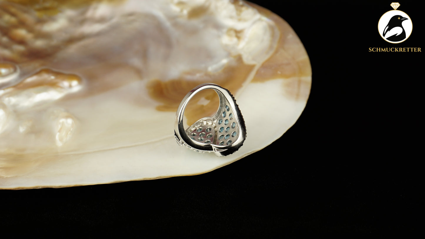Ring aus 925 Silber mit blauem und weißem Topas, Gr. 50 - von Harry Ivens, SALE