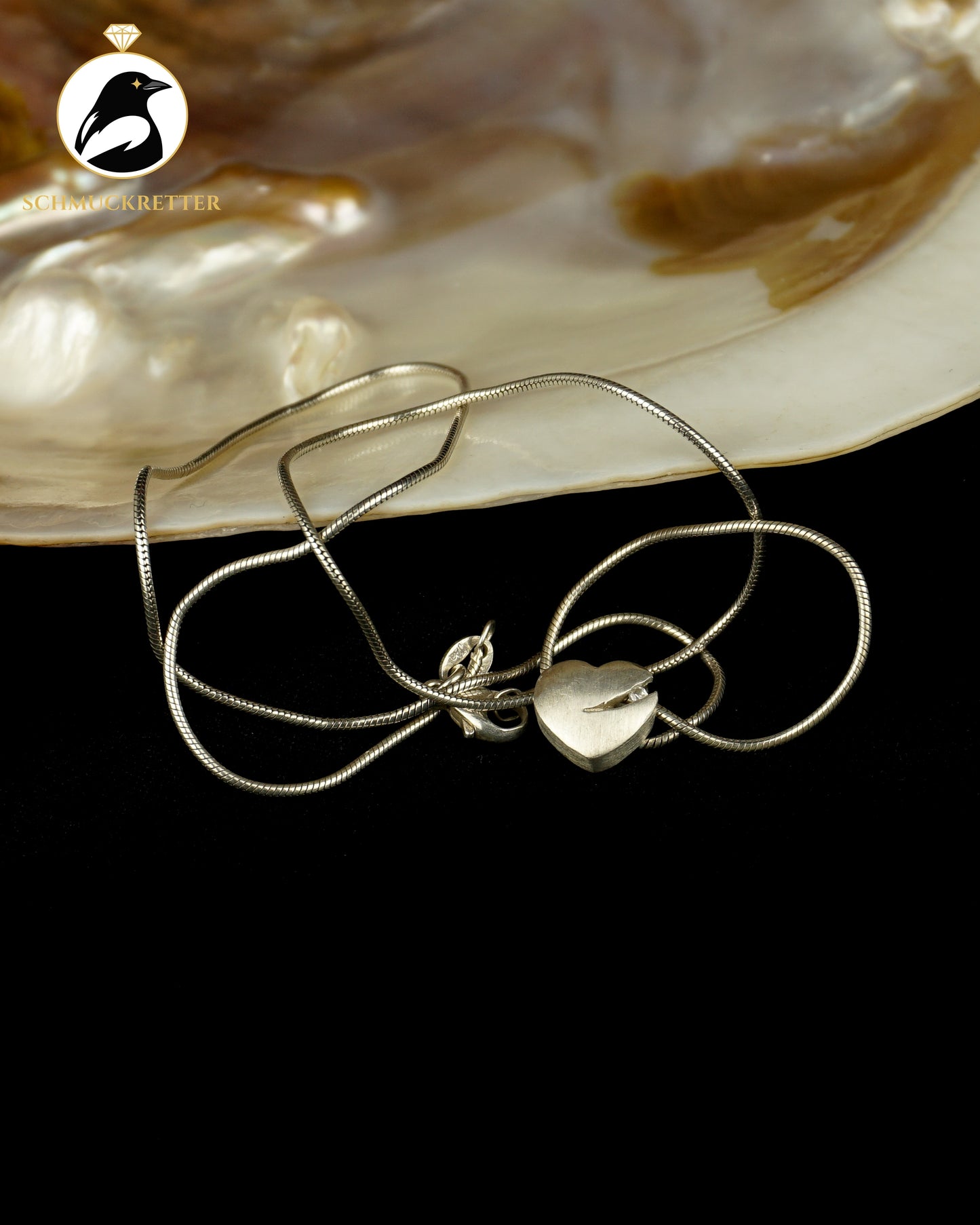 Jens Aagard Designercollier, 925 Silber Schlangenkette mit Herz-Anhänger, Dänemark