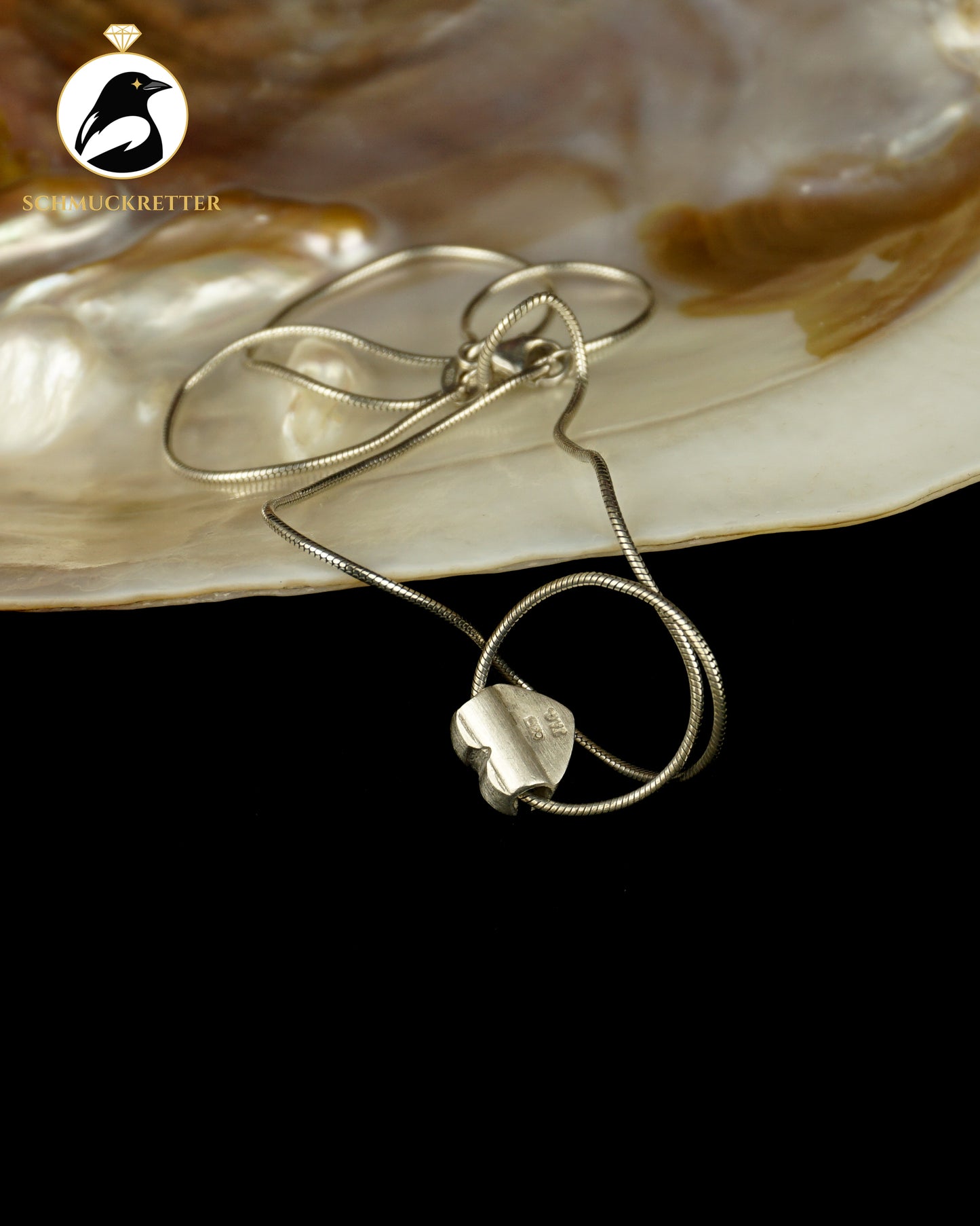 Jens Aagard Designercollier, 925 Silber Schlangenkette mit Herz-Anhänger, Dänemark