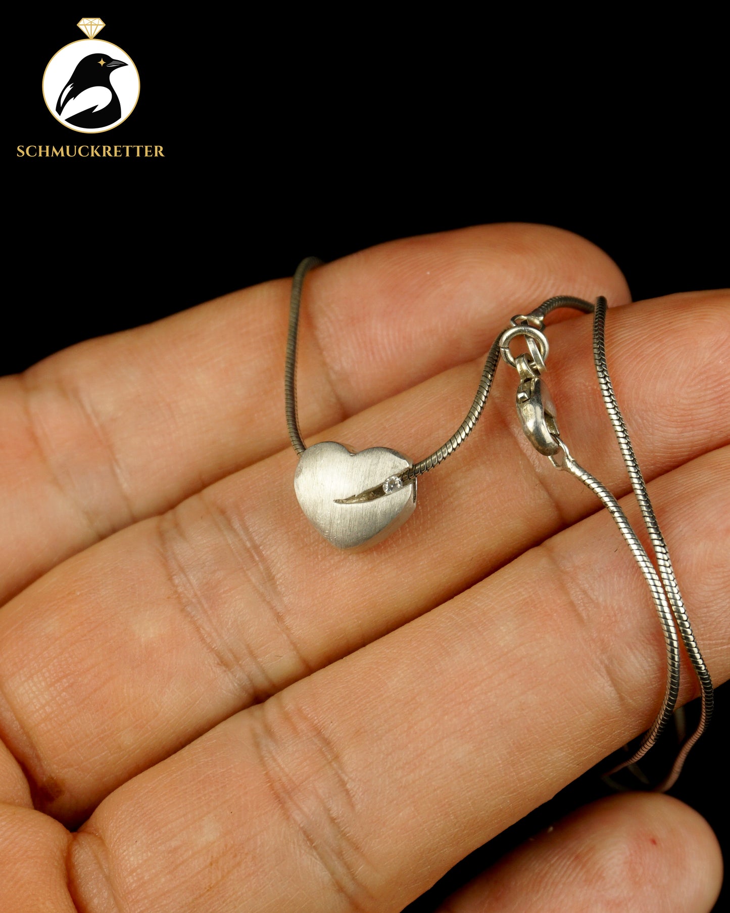 Jens Aagard Designercollier, 925 Silber Schlangenkette mit Herz-Anhänger, Dänemark
