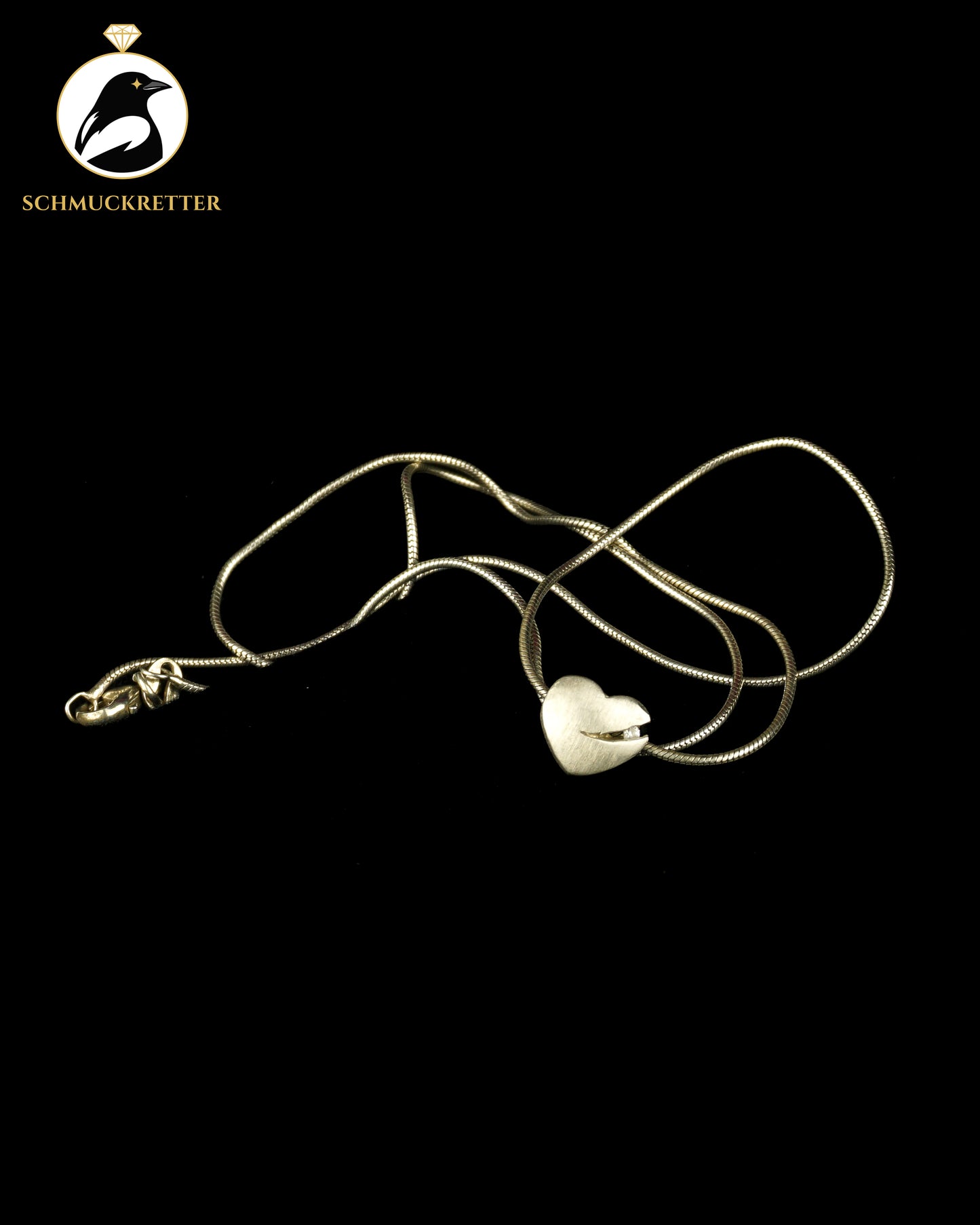 Jens Aagard Designercollier, 925 Silber Schlangenkette mit Herz-Anhänger, Dänemark