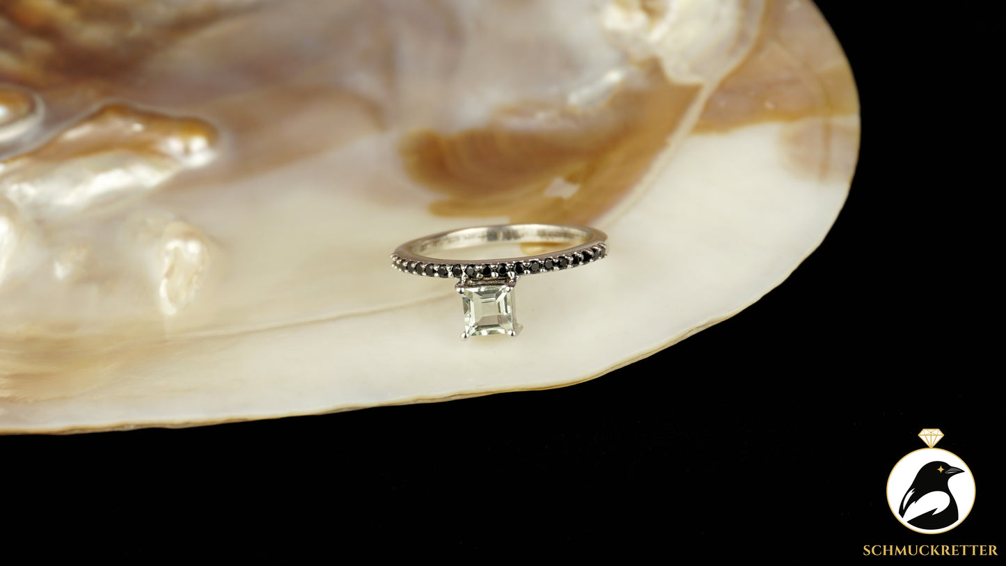 Ring aus 925 Silber mit Beryll & schwarzem Turmalin - von Juwelo, Gr. 63, SALE