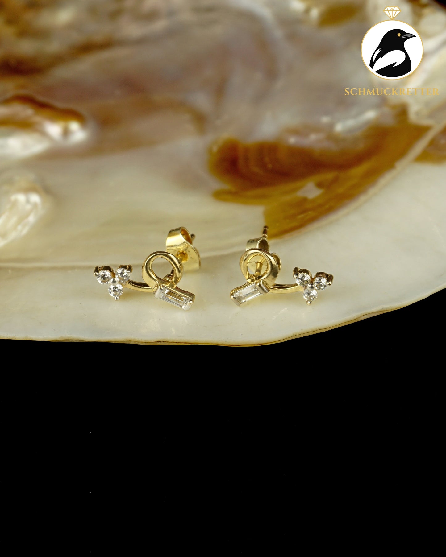 Bicolor-Ohrstecker aus 750 Gold mit Zirkonia – Ägypten