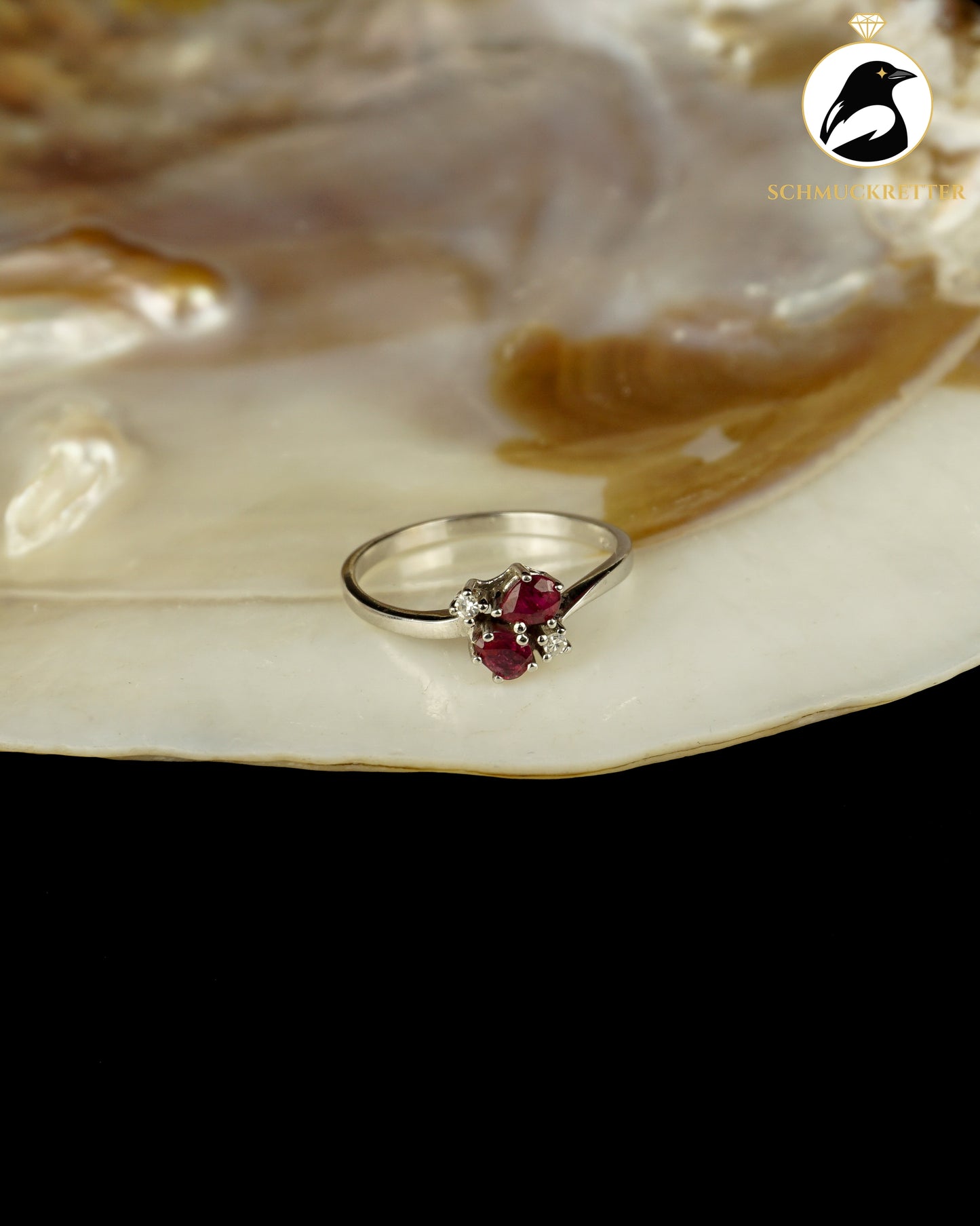 585 Weißgold Ring mit Rubinen und Diamanten, Gr. 54