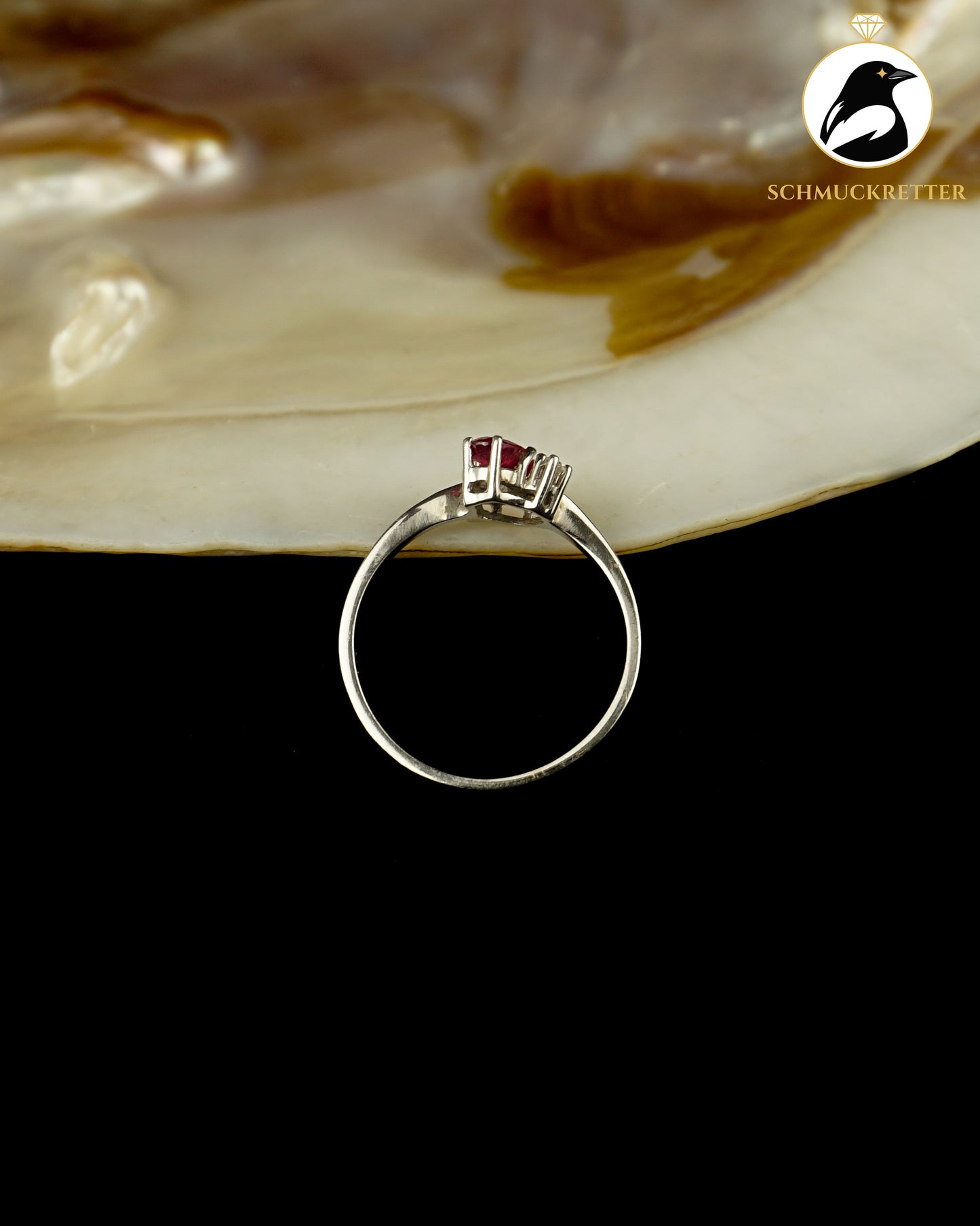 585 Weißgold Ring mit Rubinen und Diamanten, Gr. 54