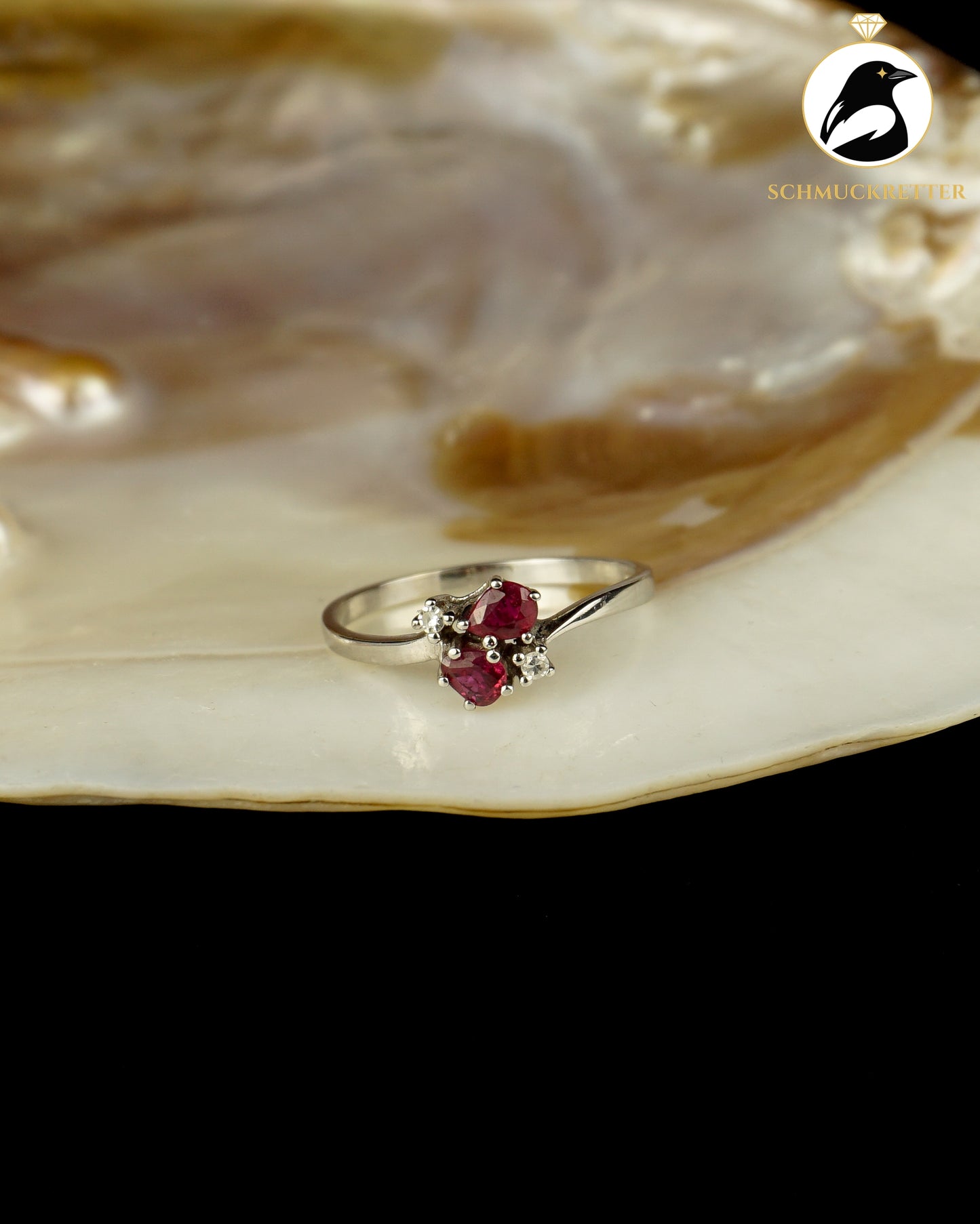 585 Weißgold Ring mit Rubinen und Diamanten, Gr. 54