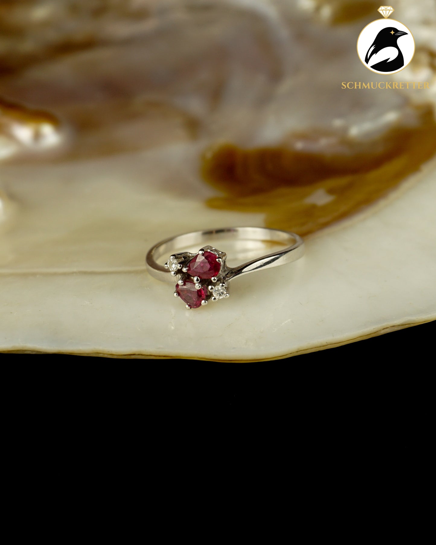 585 Weißgold Ring mit Rubinen und Diamanten, Gr. 54