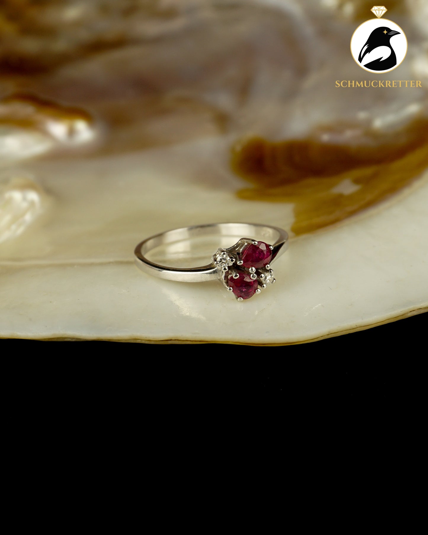 585 Weißgold Ring mit Rubinen und Diamanten, Gr. 54