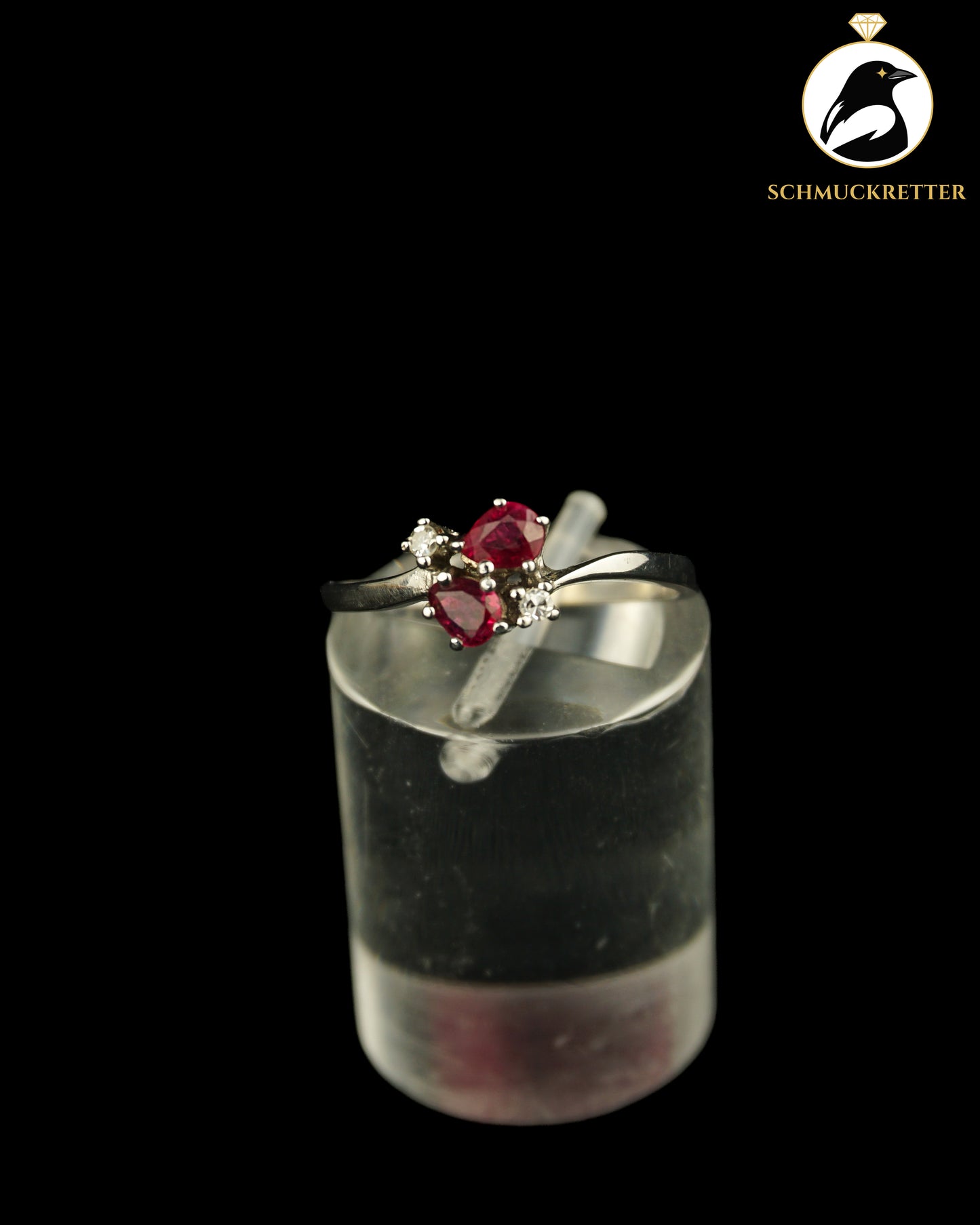 585 Weißgold Ring mit Rubinen und Diamanten, Gr. 54