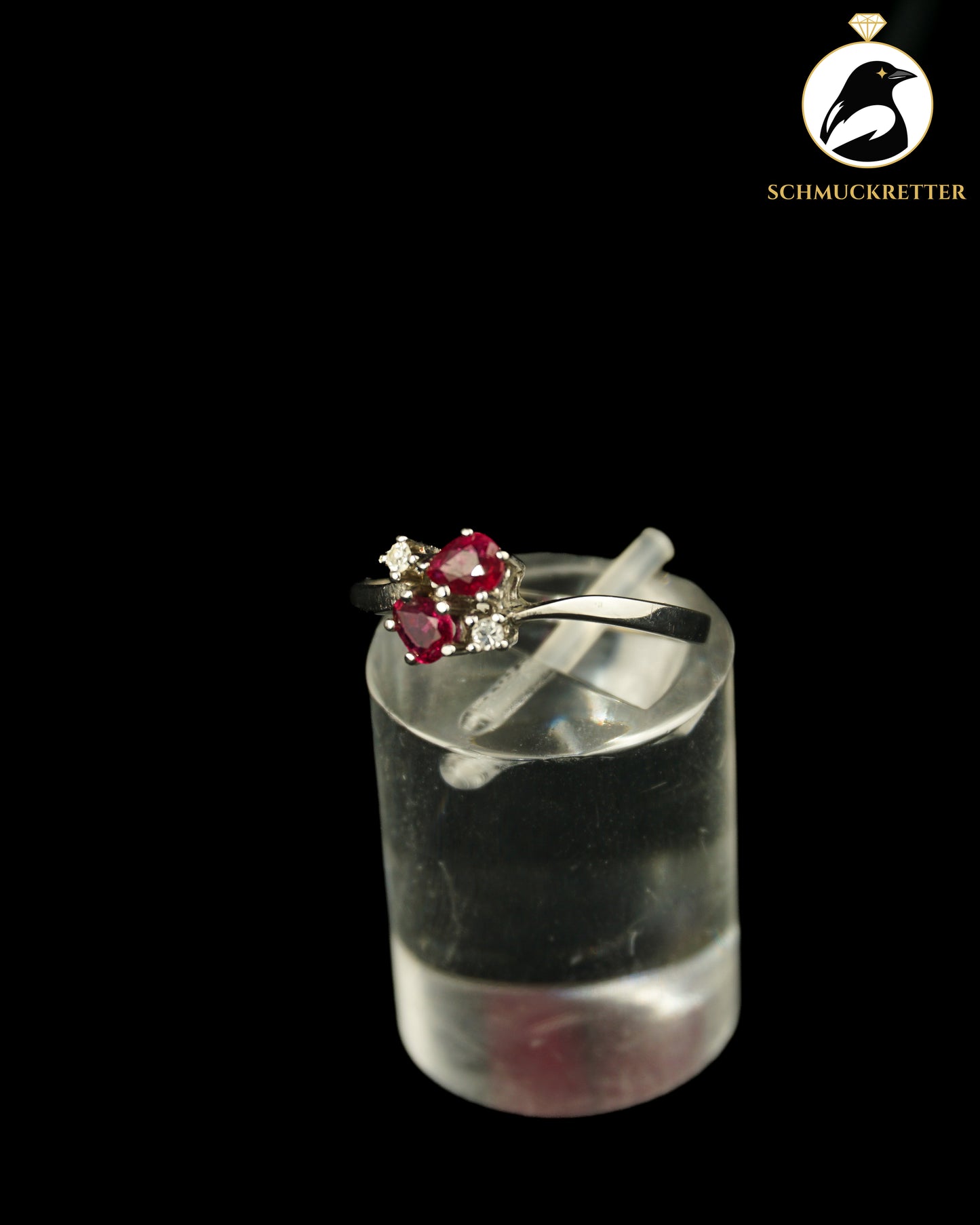 585 Weißgold Ring mit Rubinen und Diamanten, Gr. 54