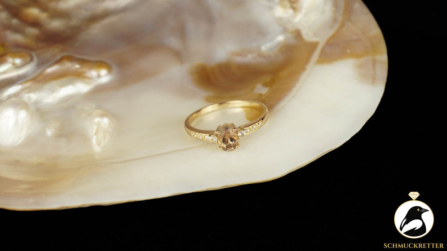 375 Gold Ring mit Morganit & weißem Topas - von Juwelo, Gr. 62